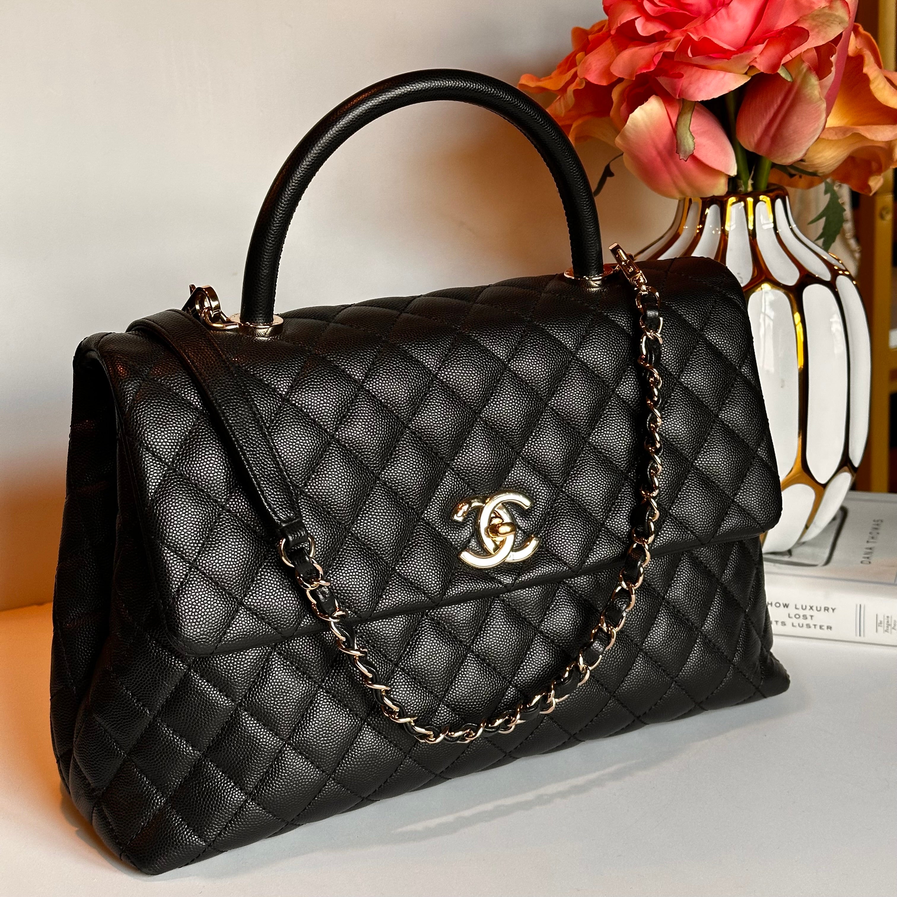 CHANEL COCO TOP HANDLE FLAP BLACK CAVIAR LGHW