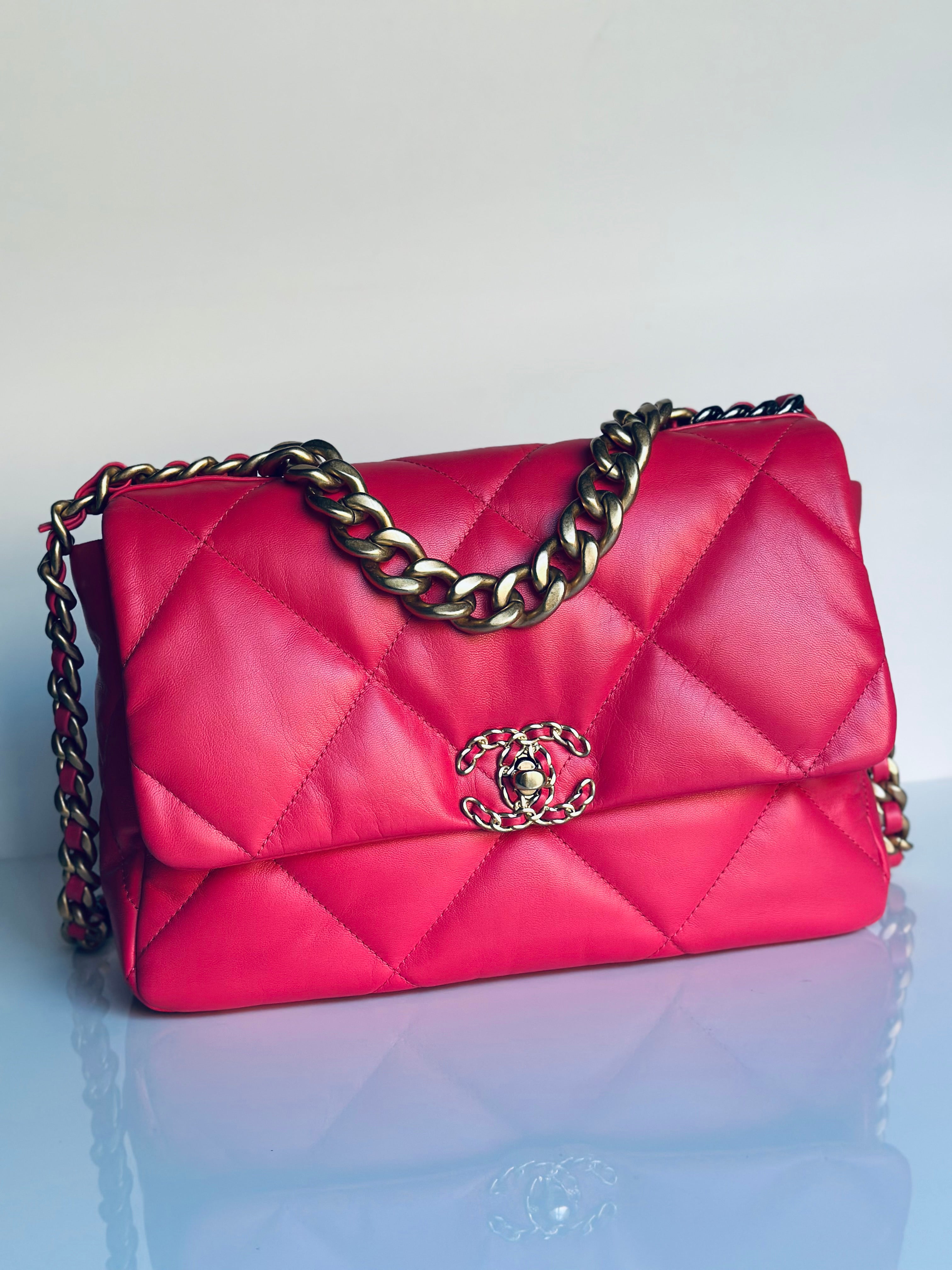 2020 Chanel 19 Large Flap Dark Pink Goatskin Trio-Mix Finish Hardware