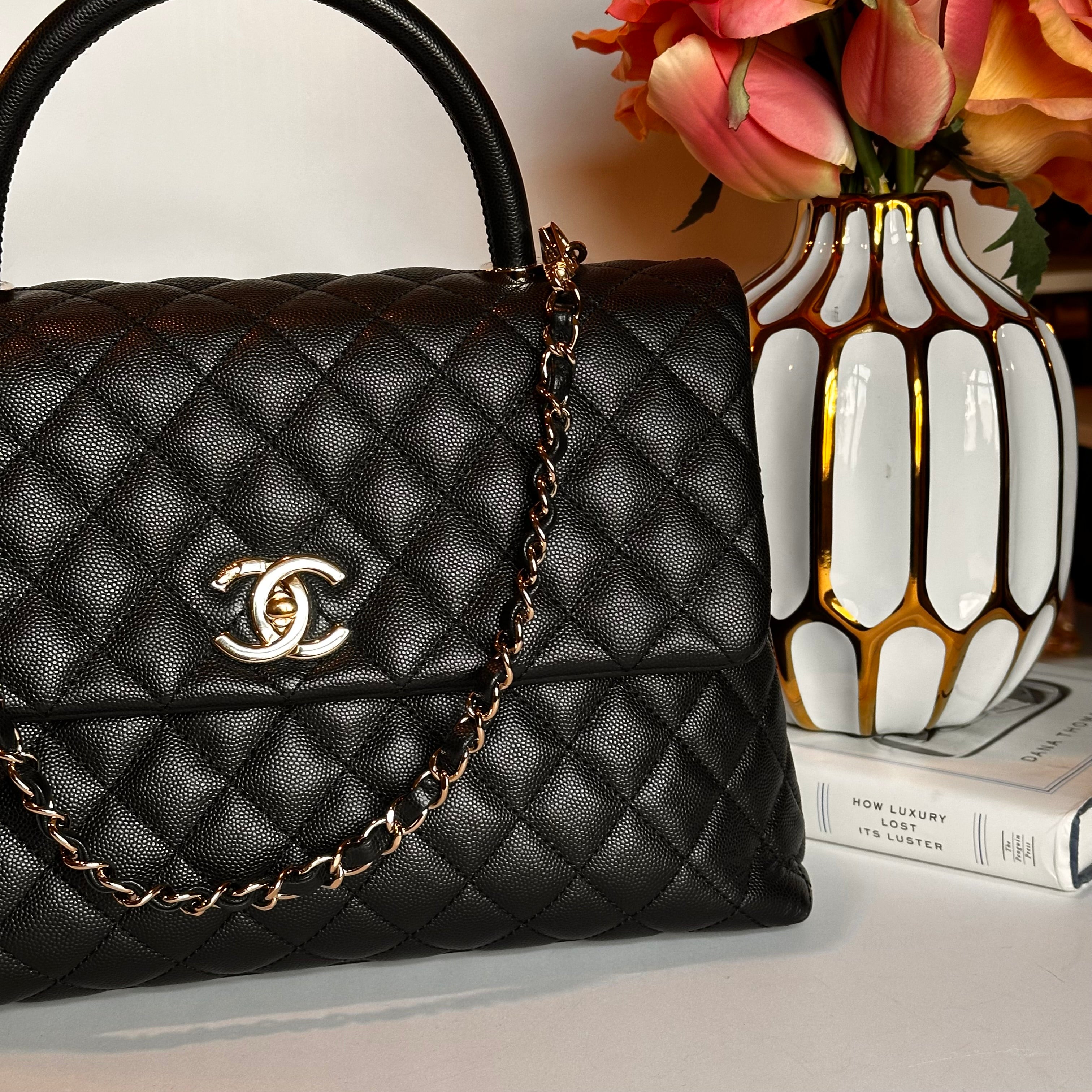 CHANEL COCO TOP HANDLE FLAP BLACK CAVIAR LGHW