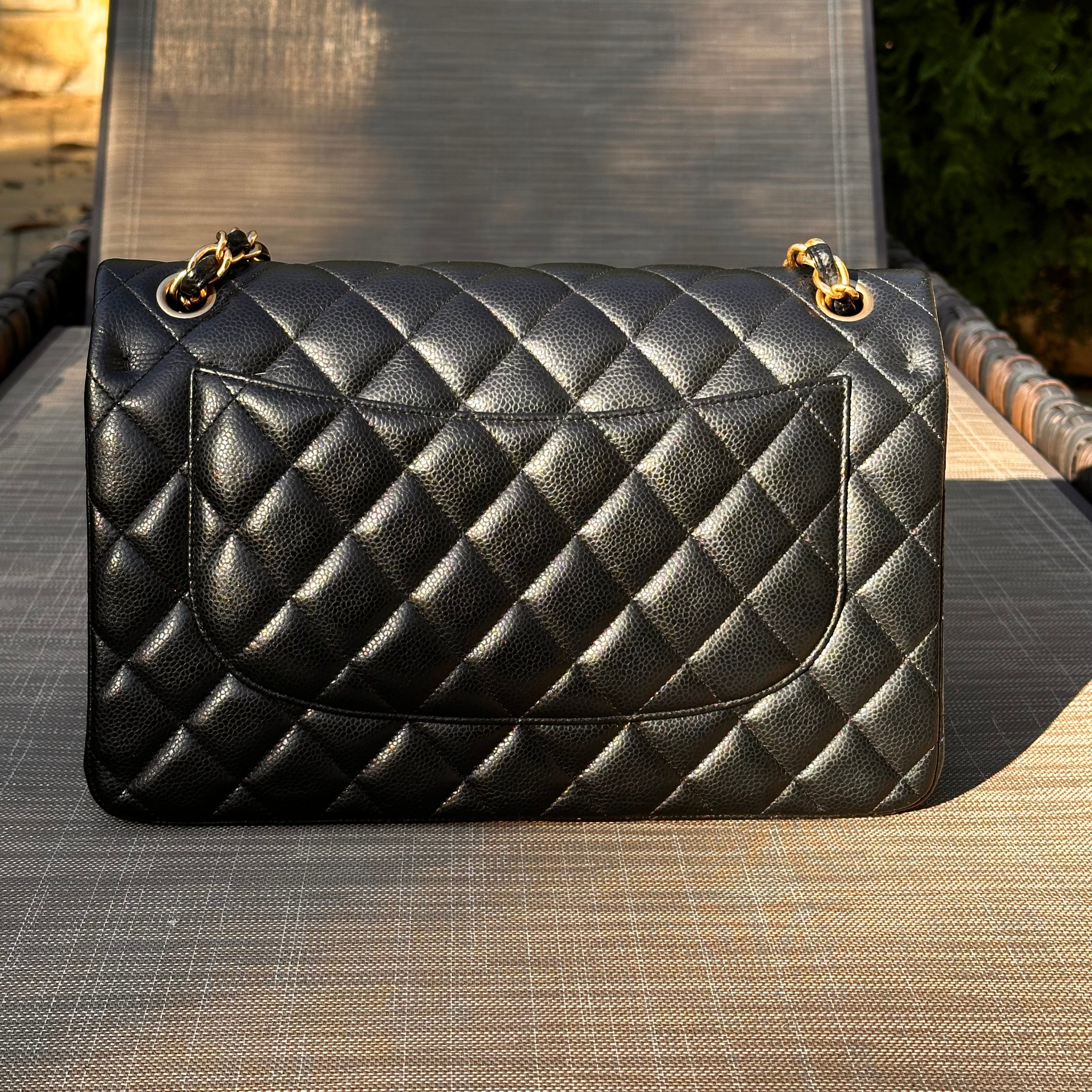 2016 Chanel Jumbo Iridescent Black Caviar Aged GHW