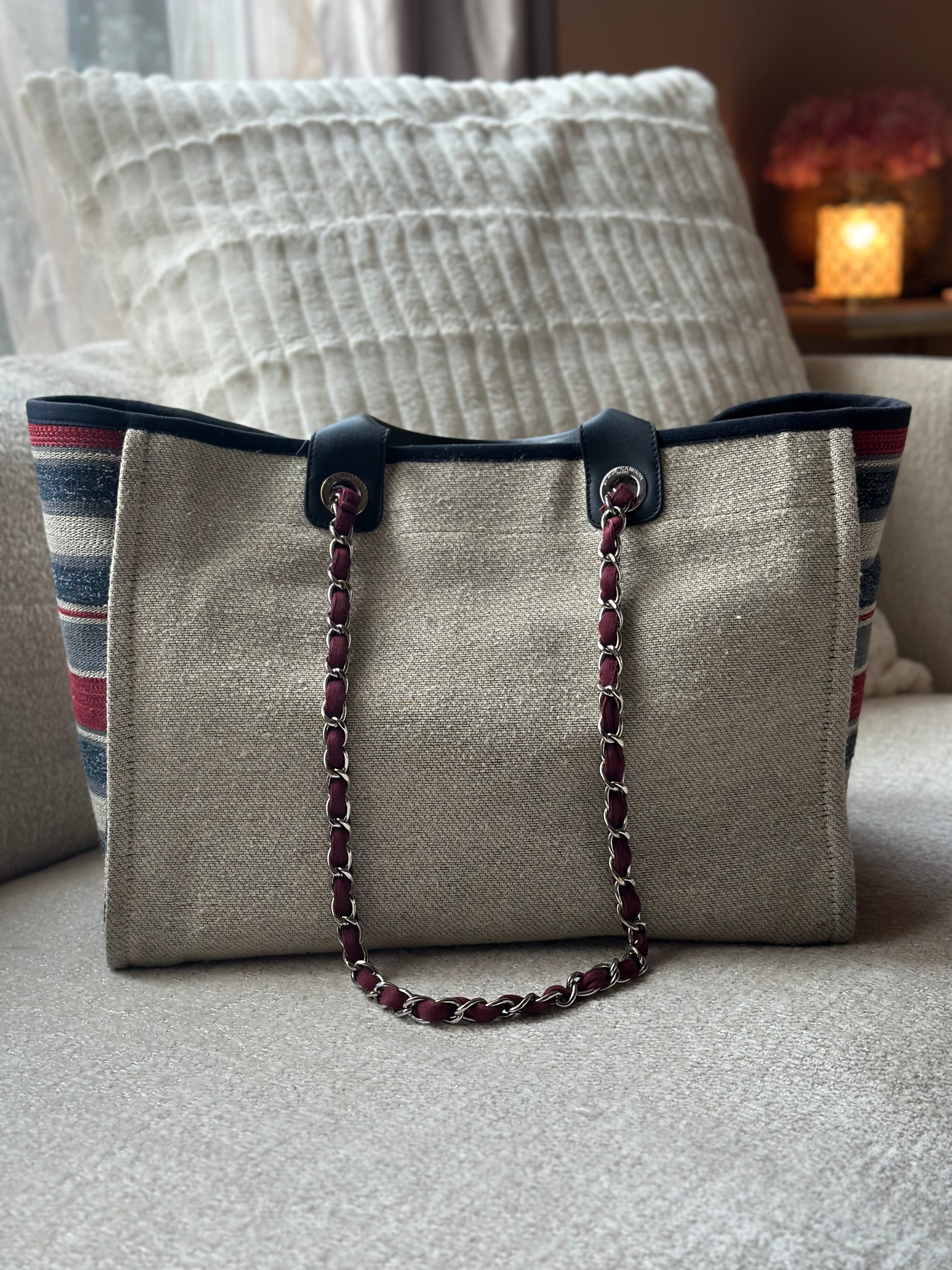 18A Chanel Large Deauville Shopping Tote Beige Toile & Calfskin