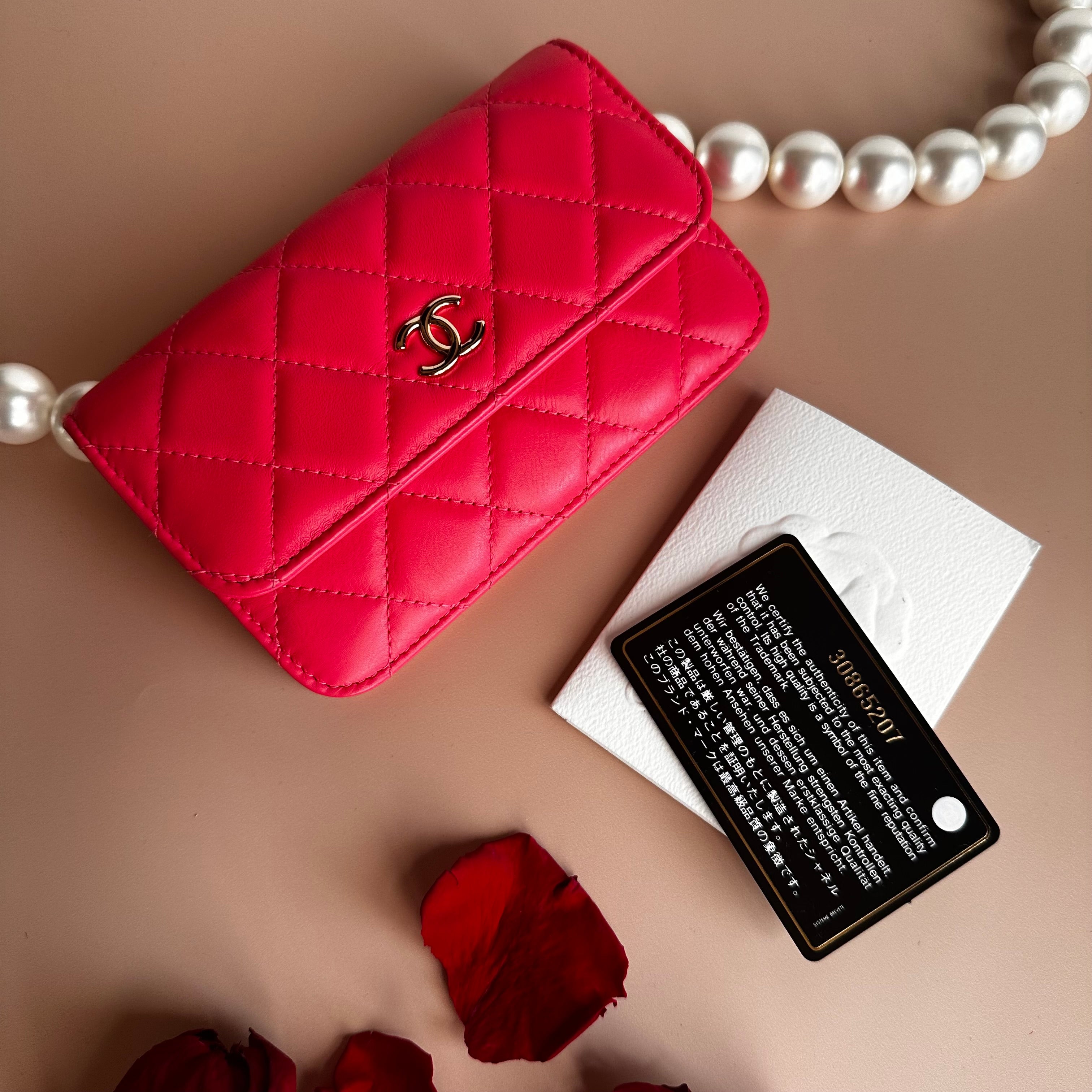 2020 Chanel Maxi Pearls Mini Flap Dark Pink Calfskin light gold hardware
