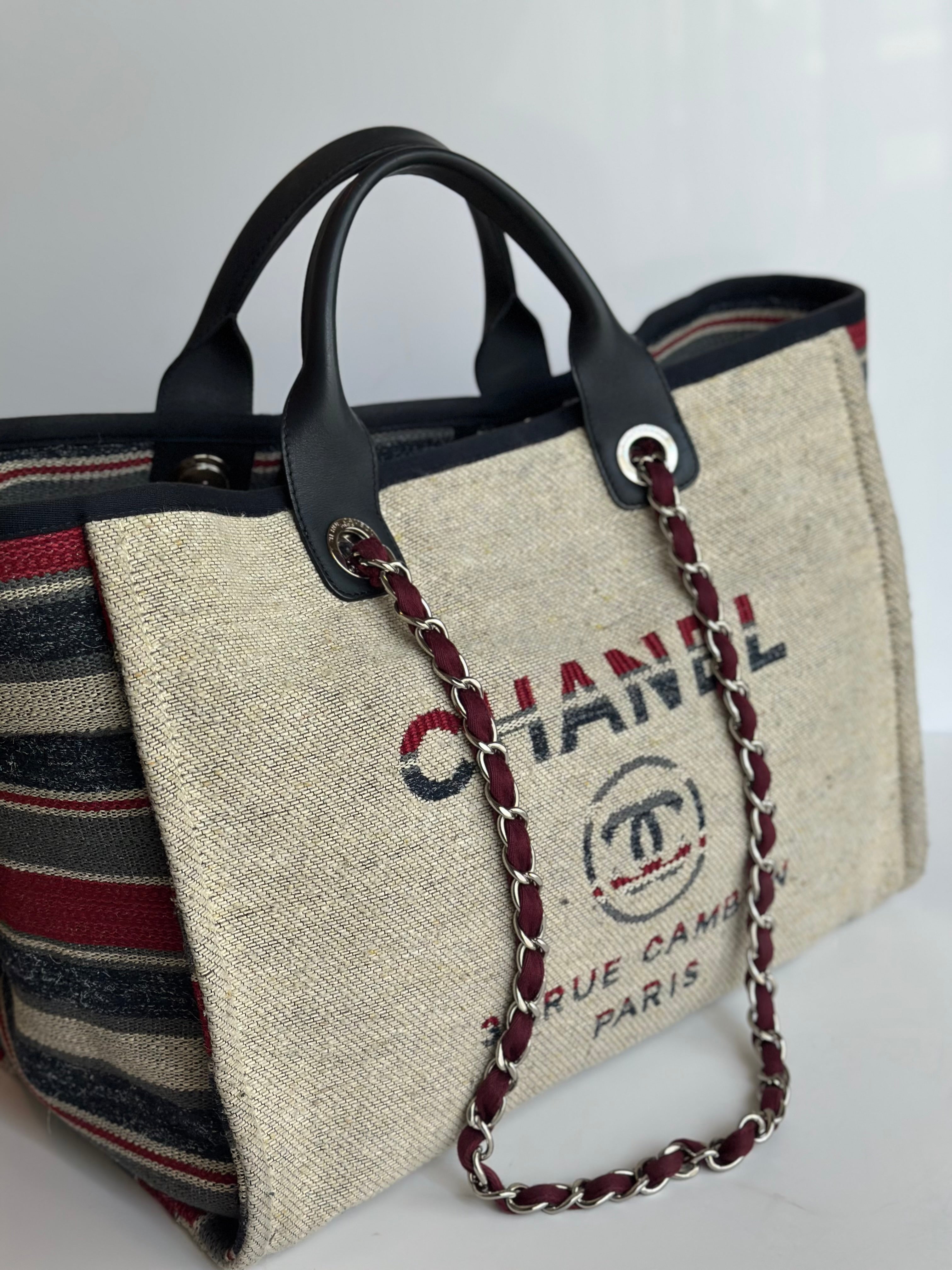 18A Chanel Large Deauville Shopping Tote Beige Toile & Calfskin