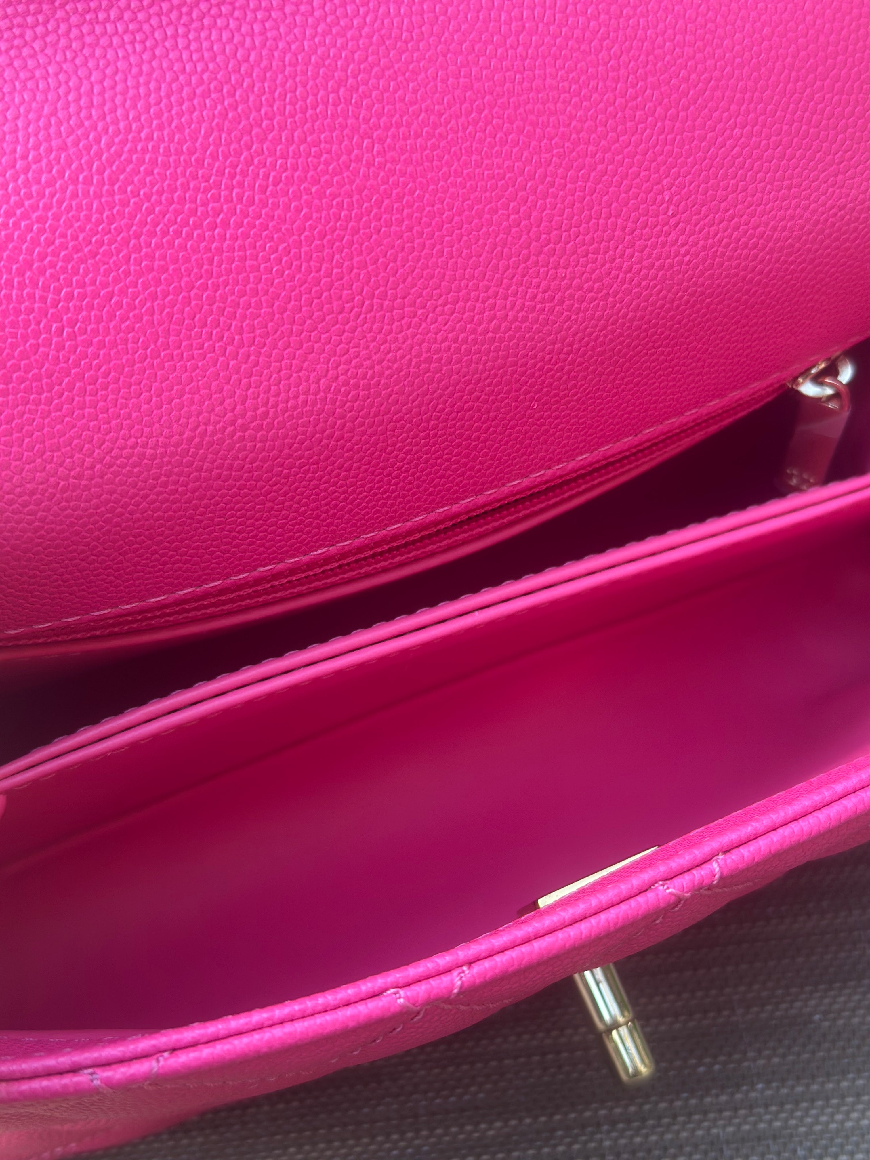 22K Chanel Small Coco Handle Flap Fuchsia Caviar Light Gold Hardware