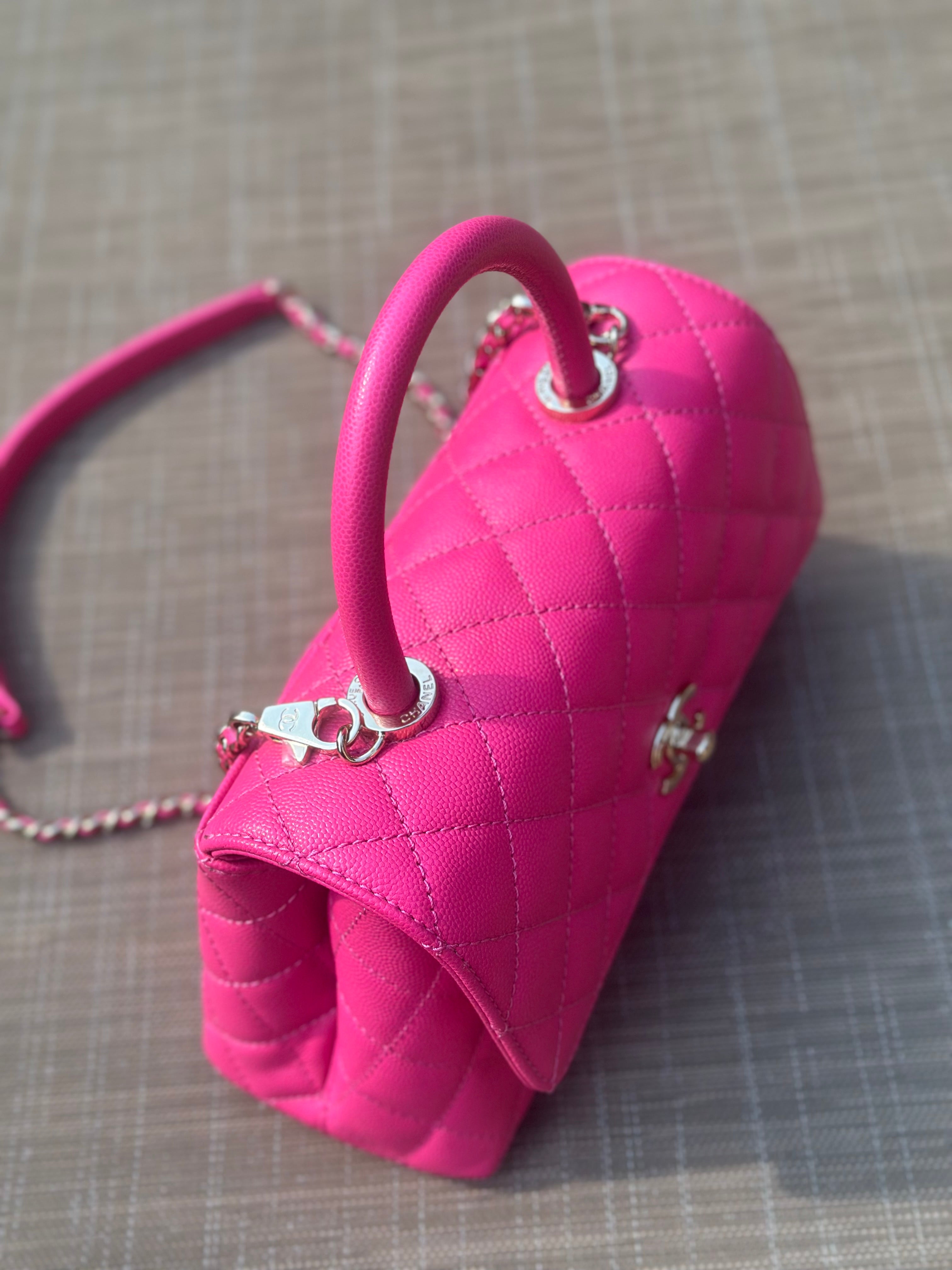 22K Chanel Small Coco Handle Flap Fuchsia Caviar Light Gold Hardware