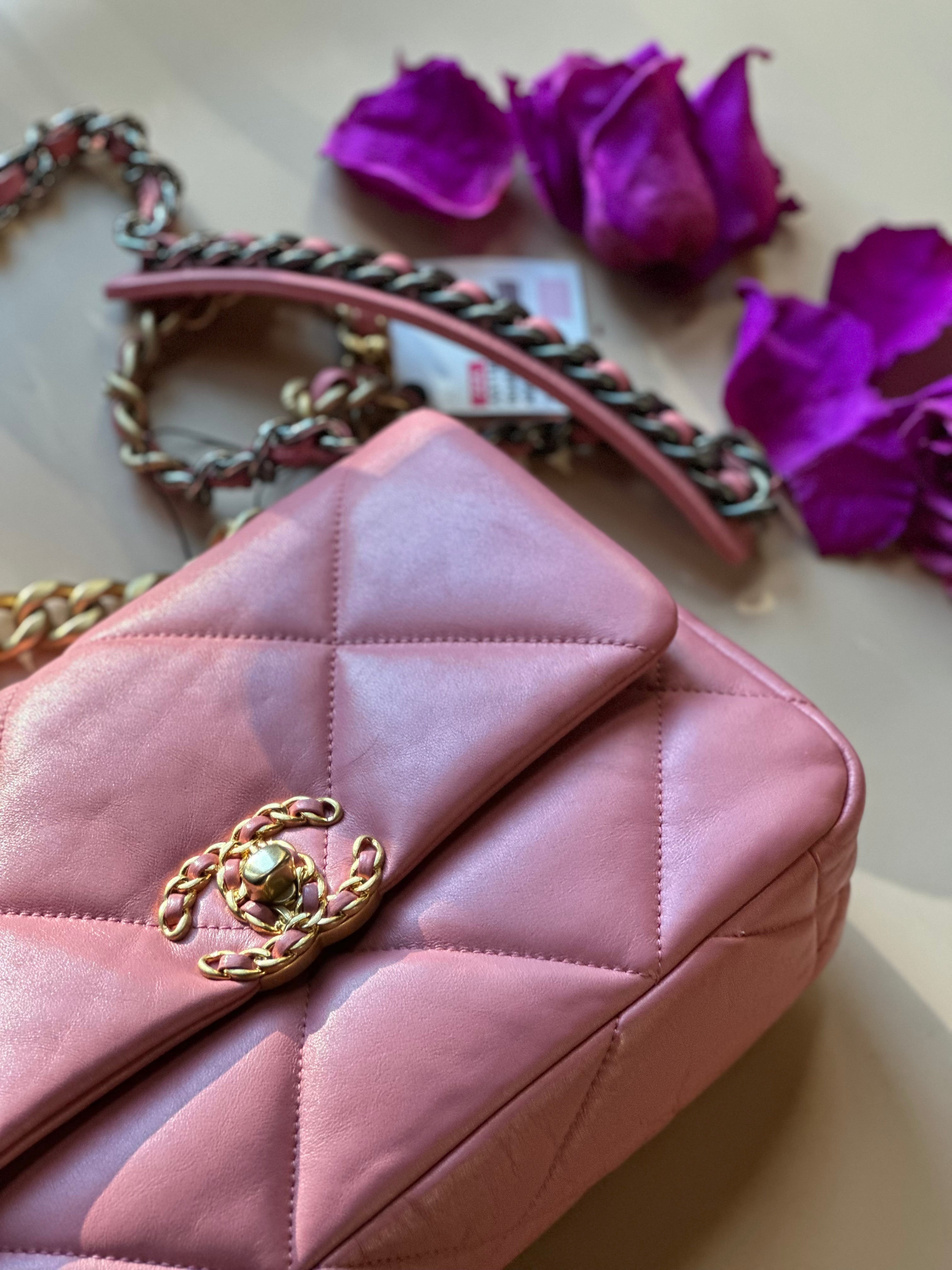 22A Chanel Medium 19 Pink Flap Lambskin Trio Mix Hardwares