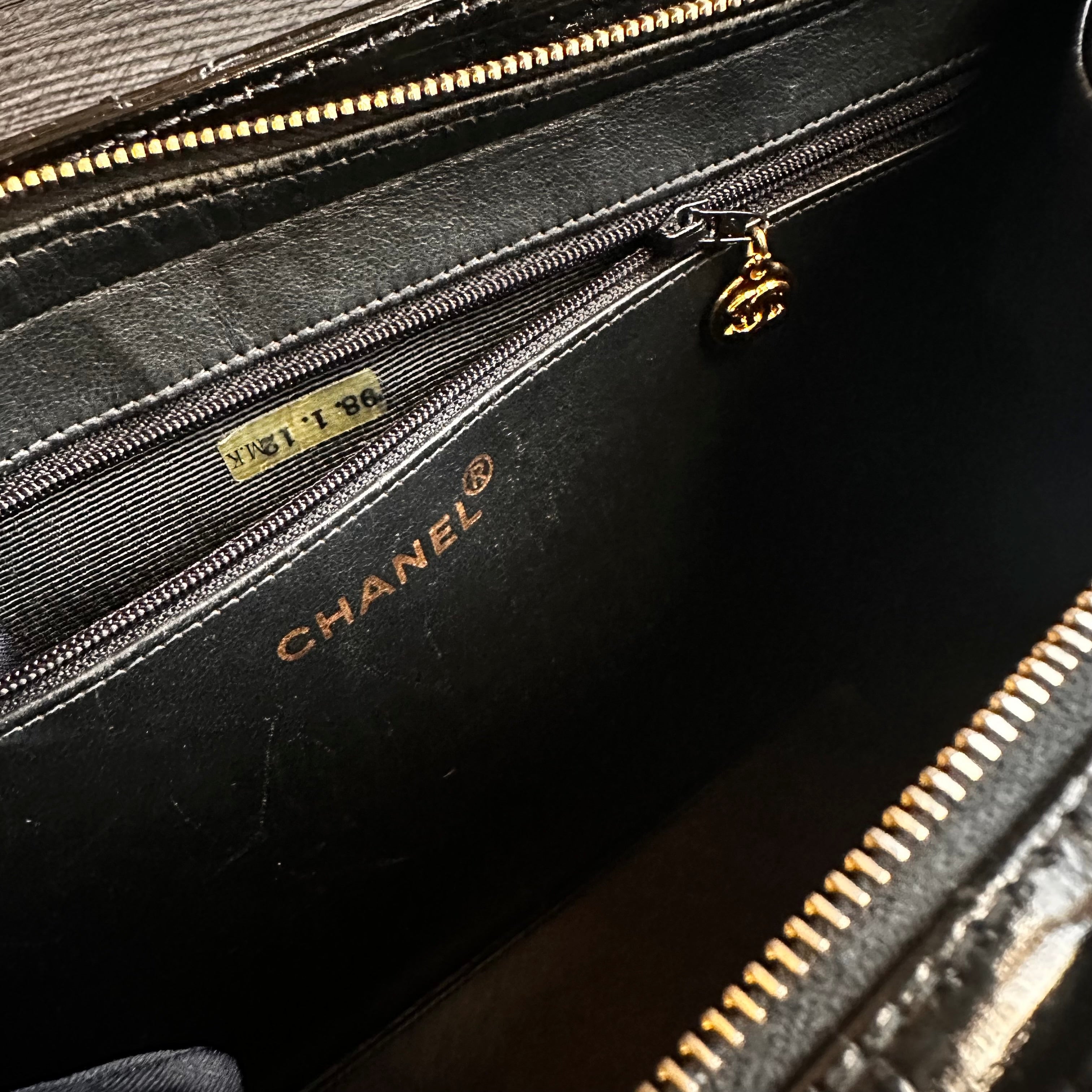1998 Chanel vintage shopping tote black patent calfskin 24K Gold Hardware