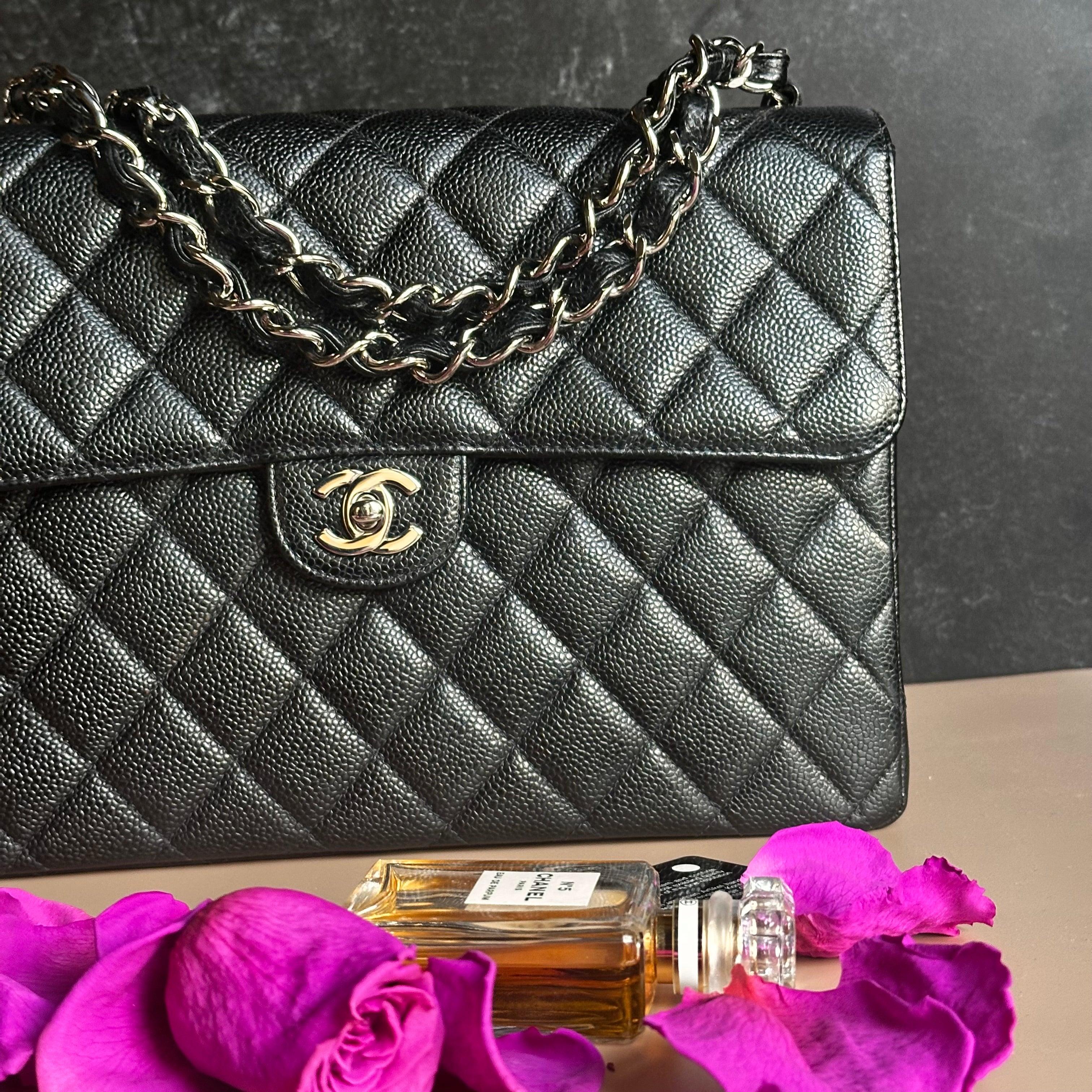 2001 Chanel Vintage Jumbo Black Caviar SHW