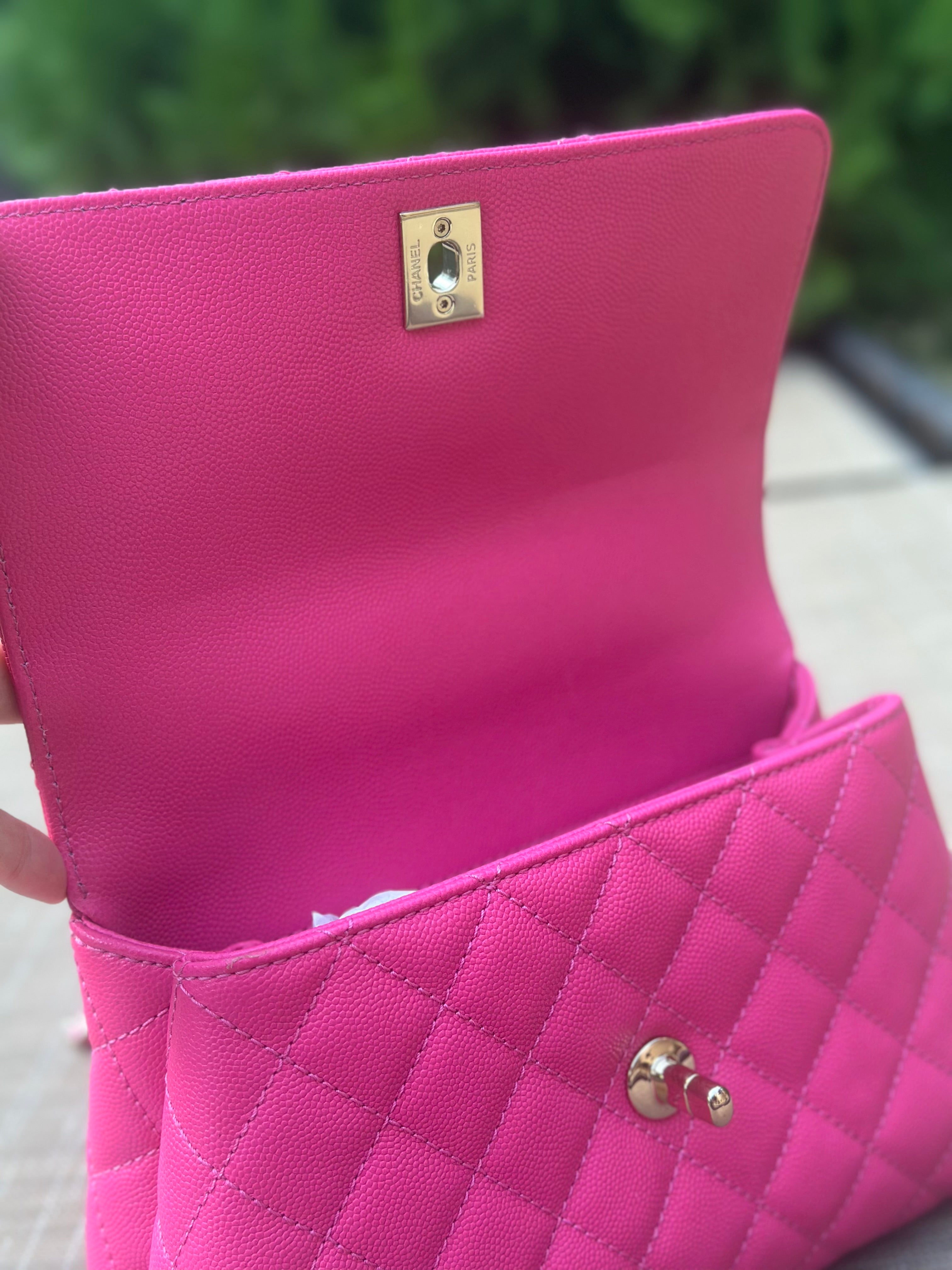 22K Chanel Small Coco Handle Flap Fuchsia Caviar Light Gold Hardware