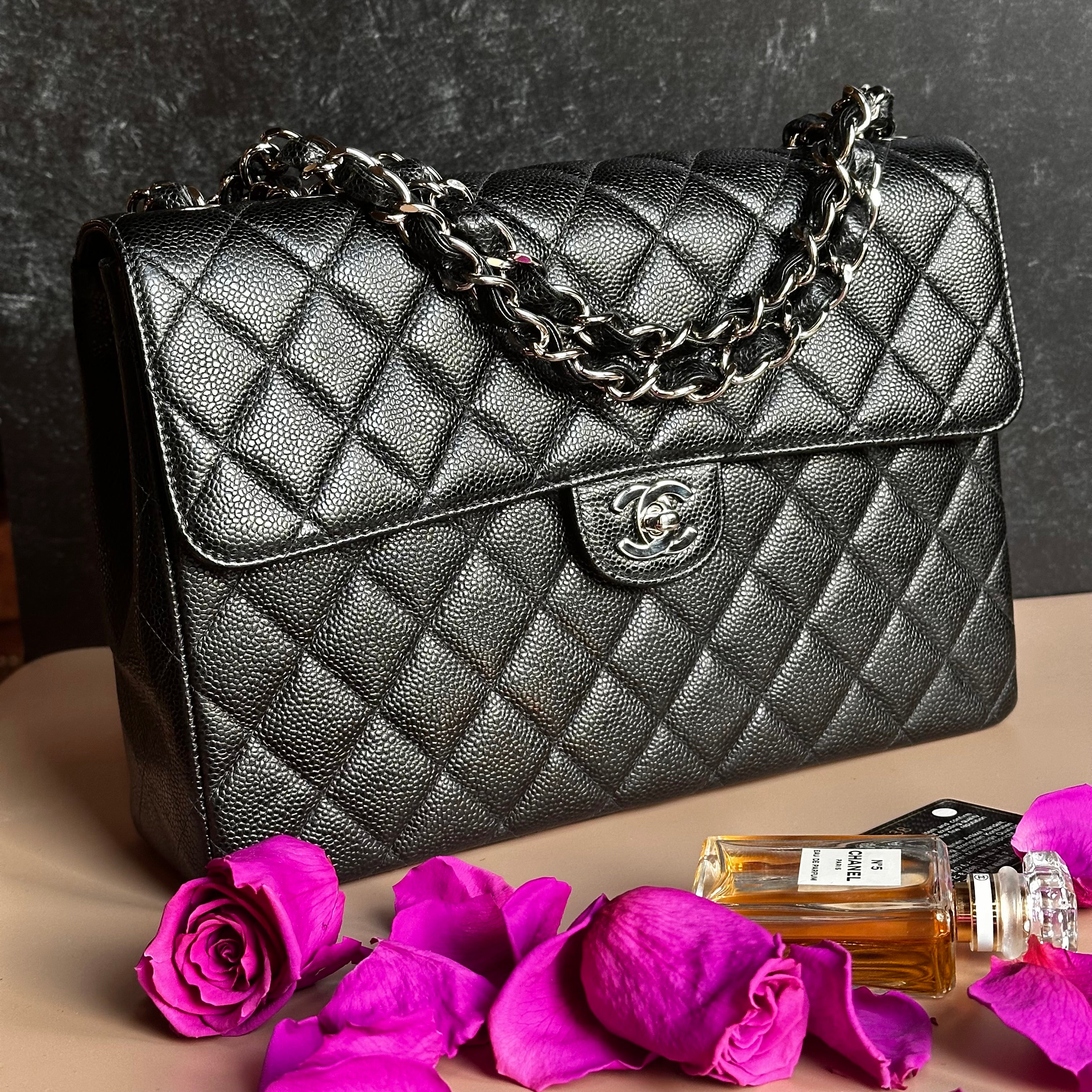2001 Chanel Vintage Jumbo Black Caviar SHW