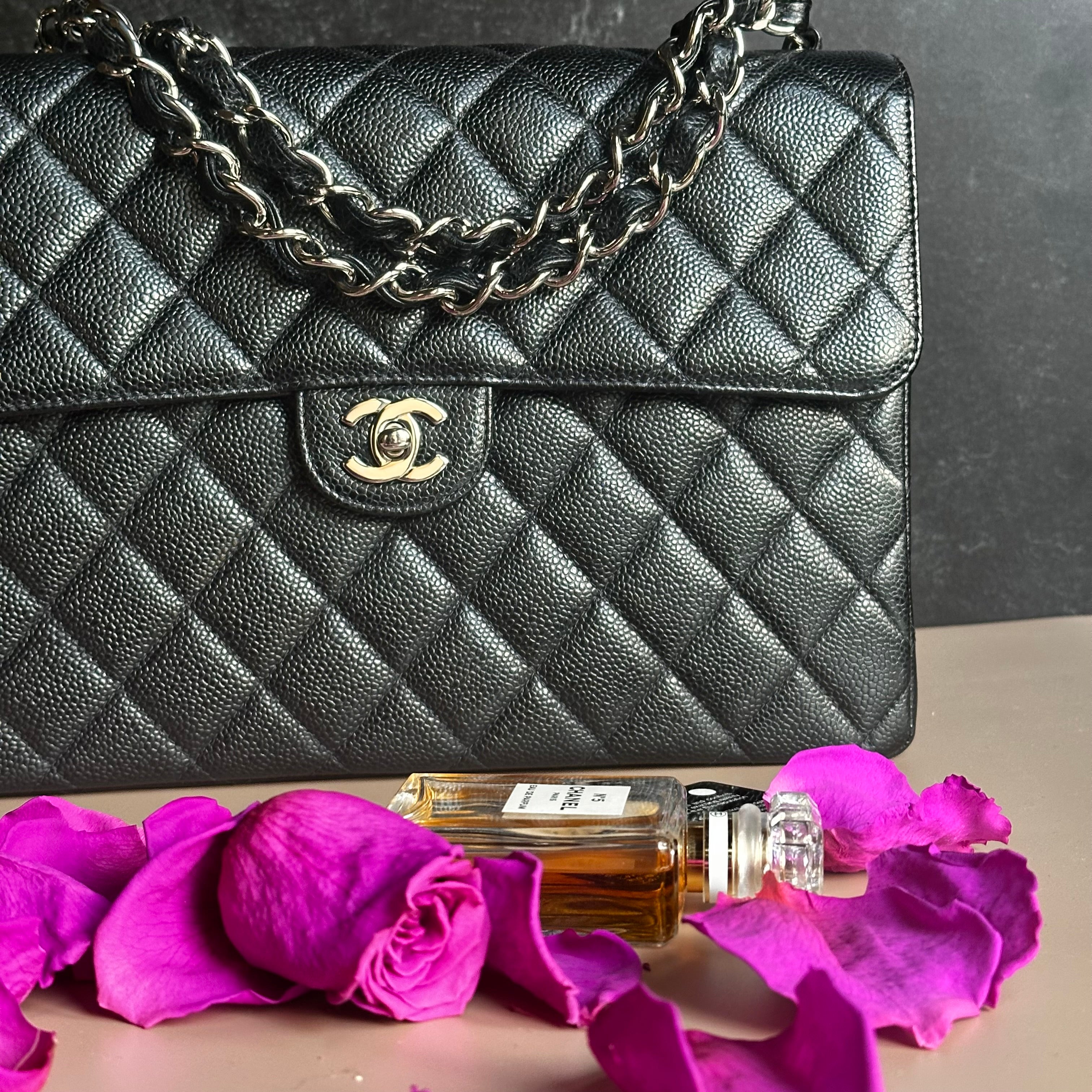 2001 Chanel Vintage Jumbo Black Caviar SHW