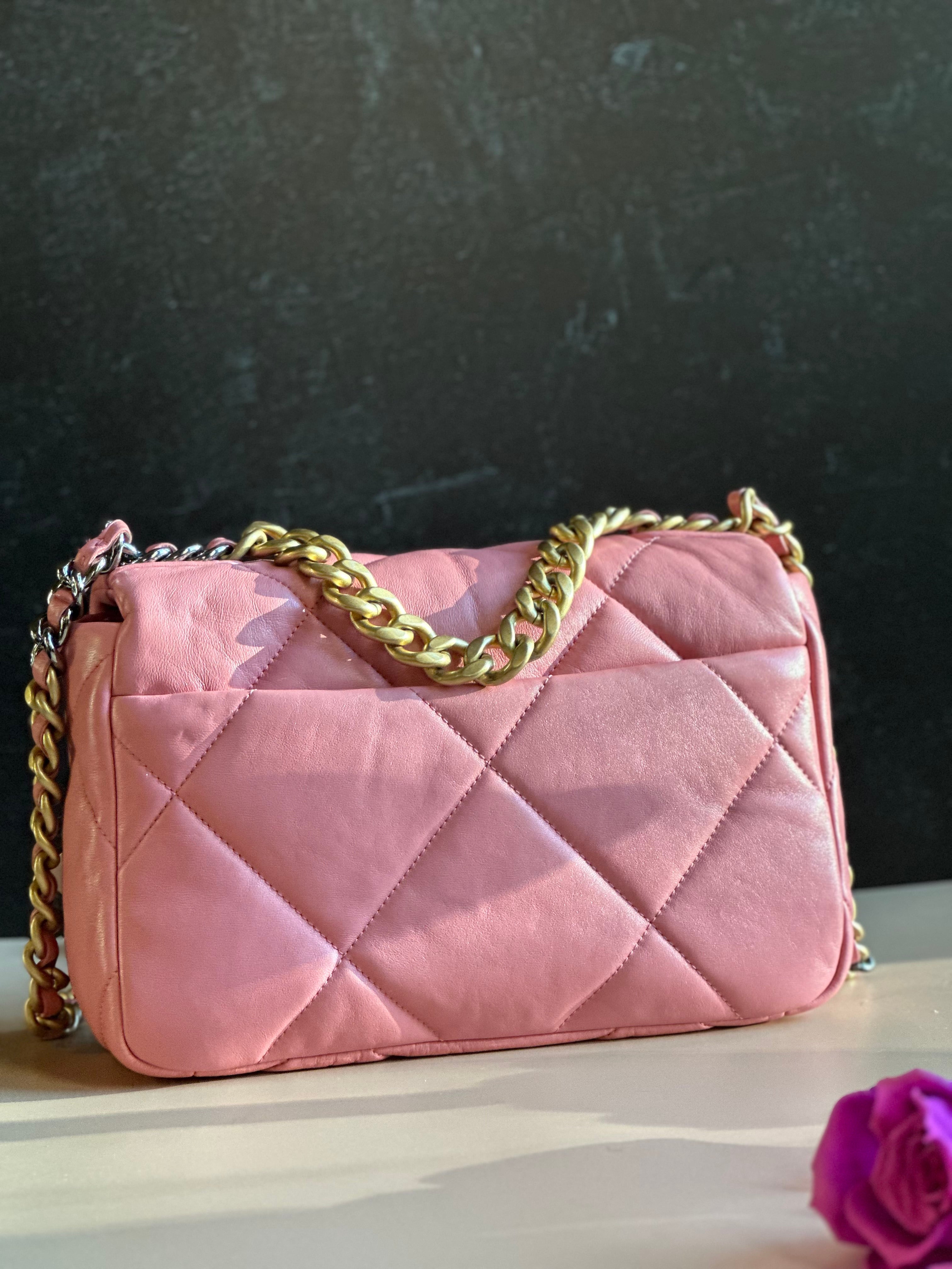 22A Chanel Medium 19 Pink Flap Lambskin Trio Mix Hardwares