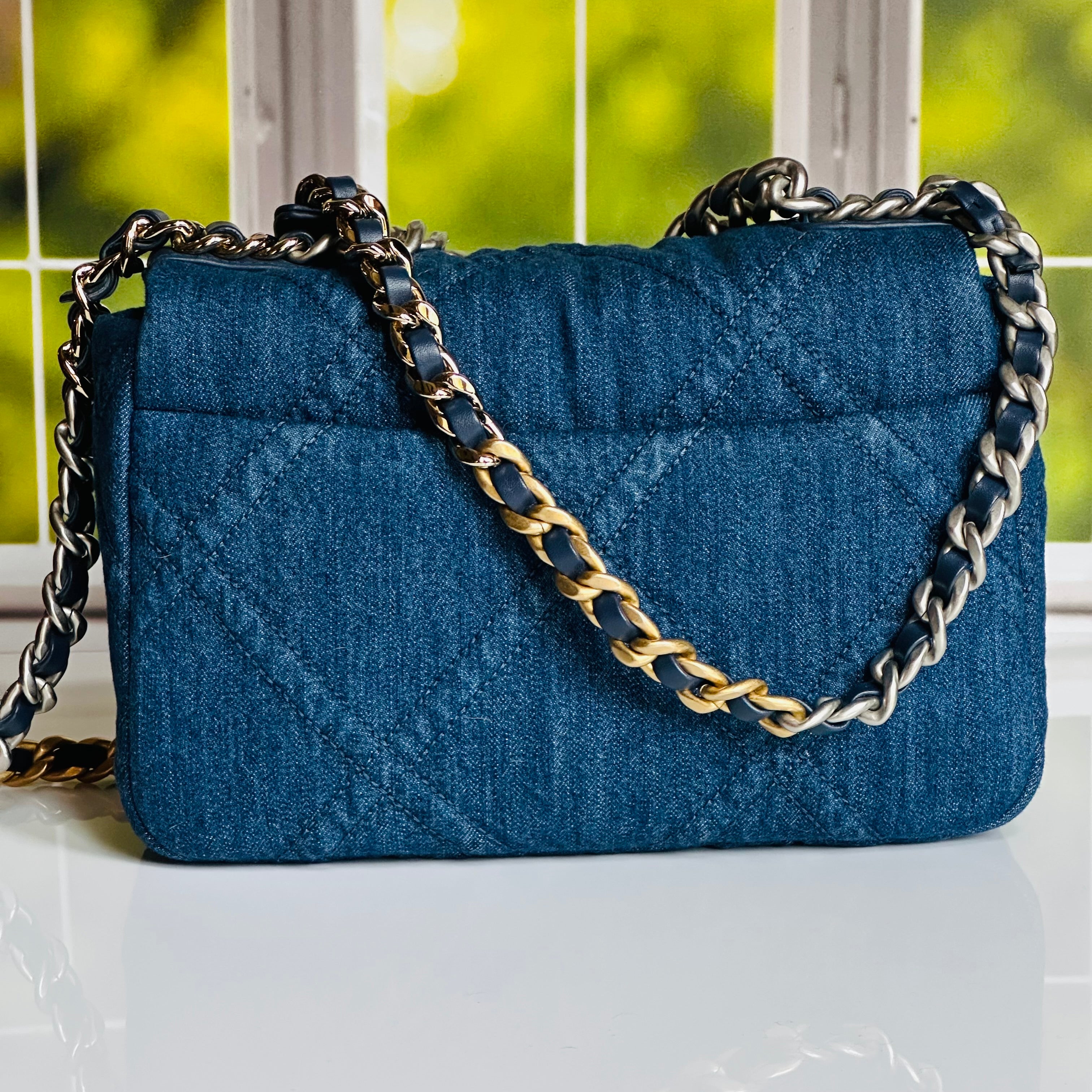 2022 Chanel Small-Medium 19 Flap Dark Blue Denim w/mixed Finish Hardware