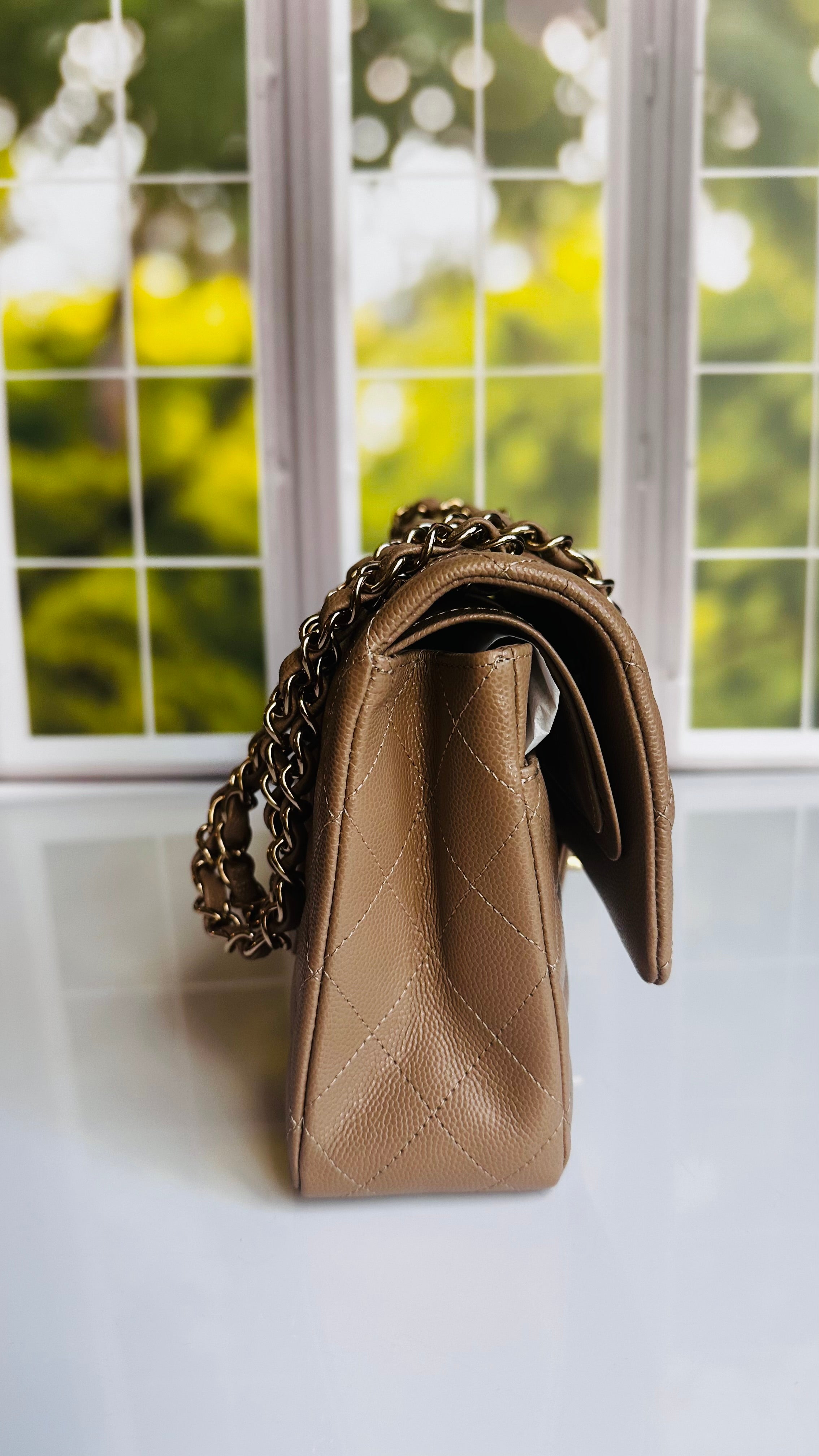 Like New 22A Chanel Timeless Classic Flap Dark Beige Caviar LGHW