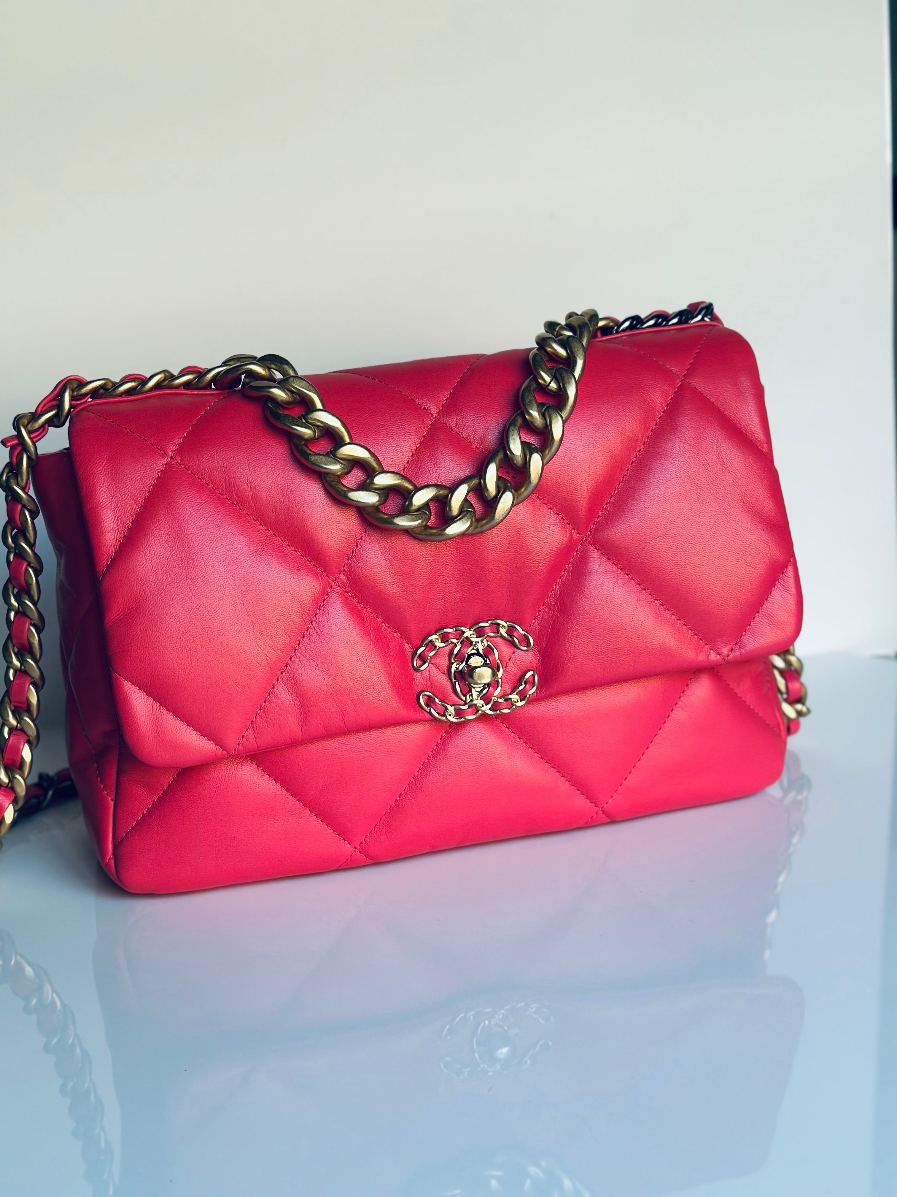 2020 Chanel 19 Large Flap Dark Pink Goatskin Trio-Mix Finish Hardware