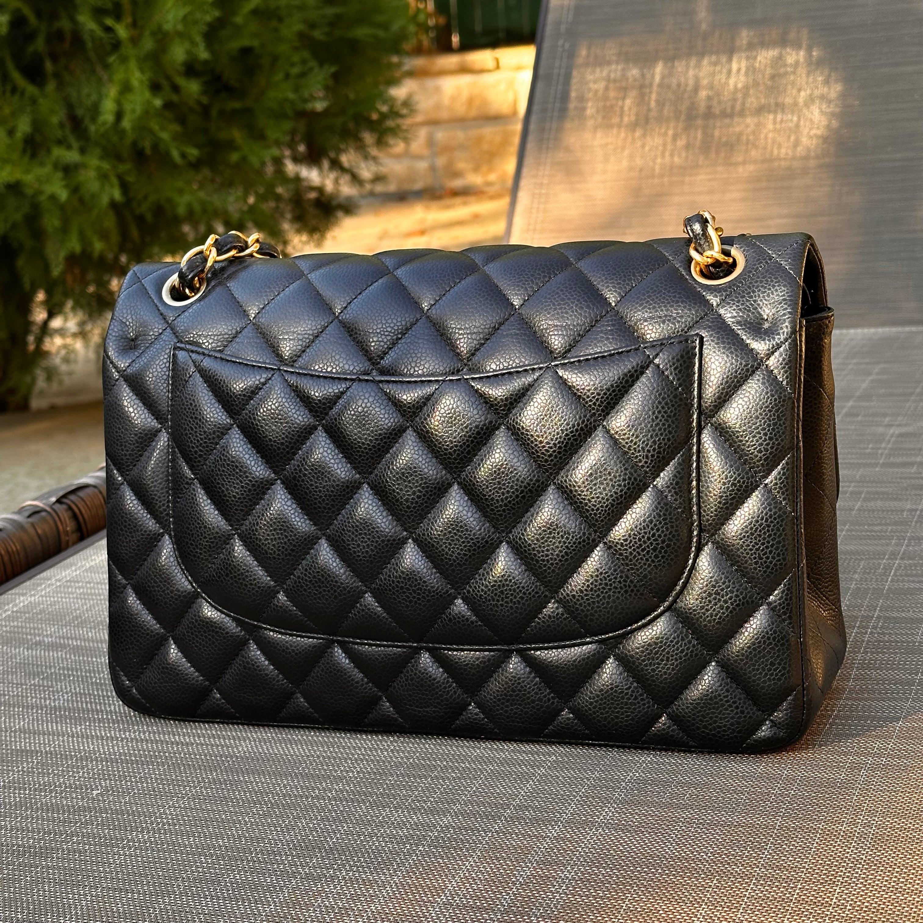 2016 Chanel Jumbo Iridescent Black Caviar Aged GHW