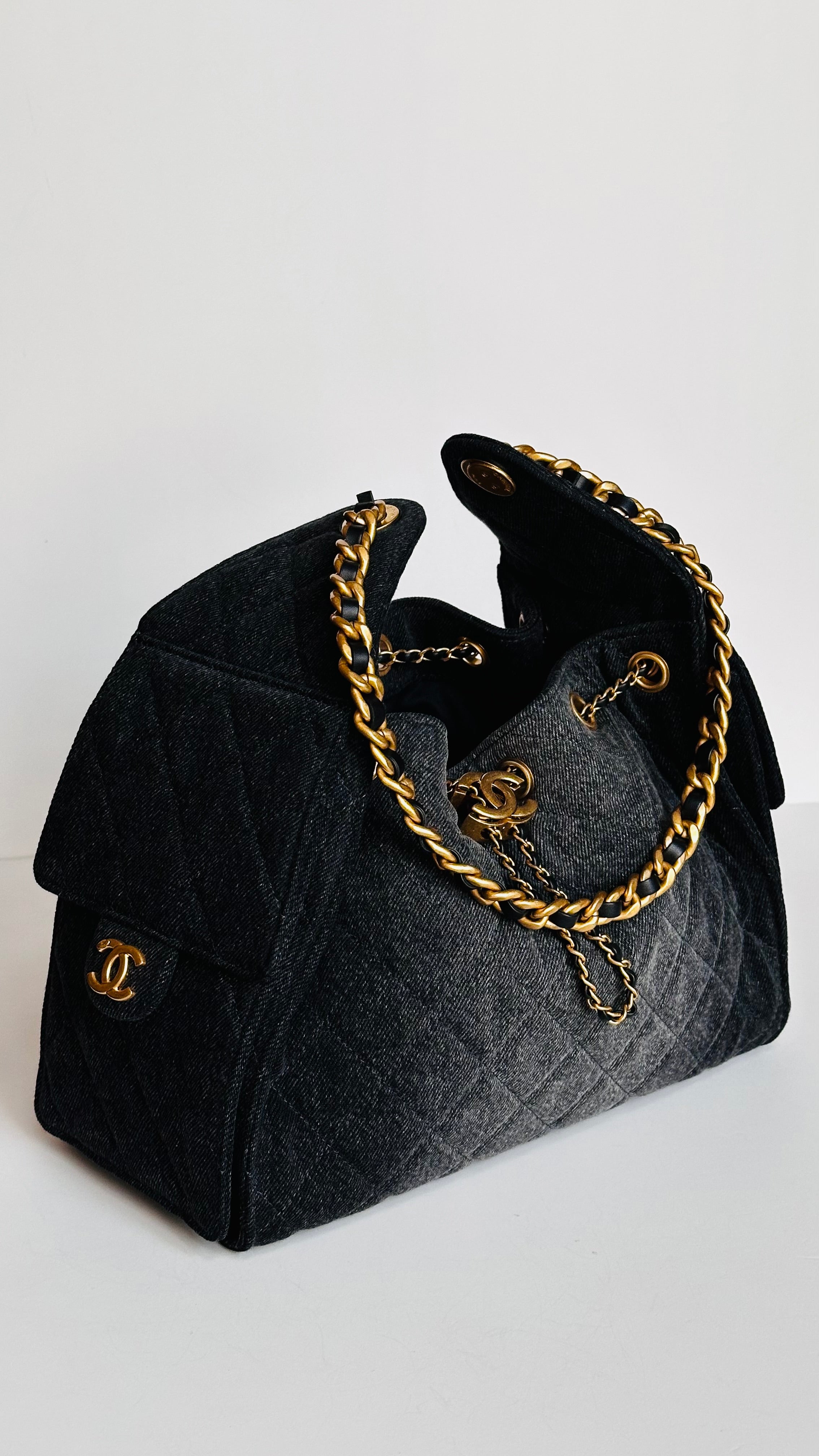 2026 Chanel Small 25 Hobo Bag Black Washed Denim GHW