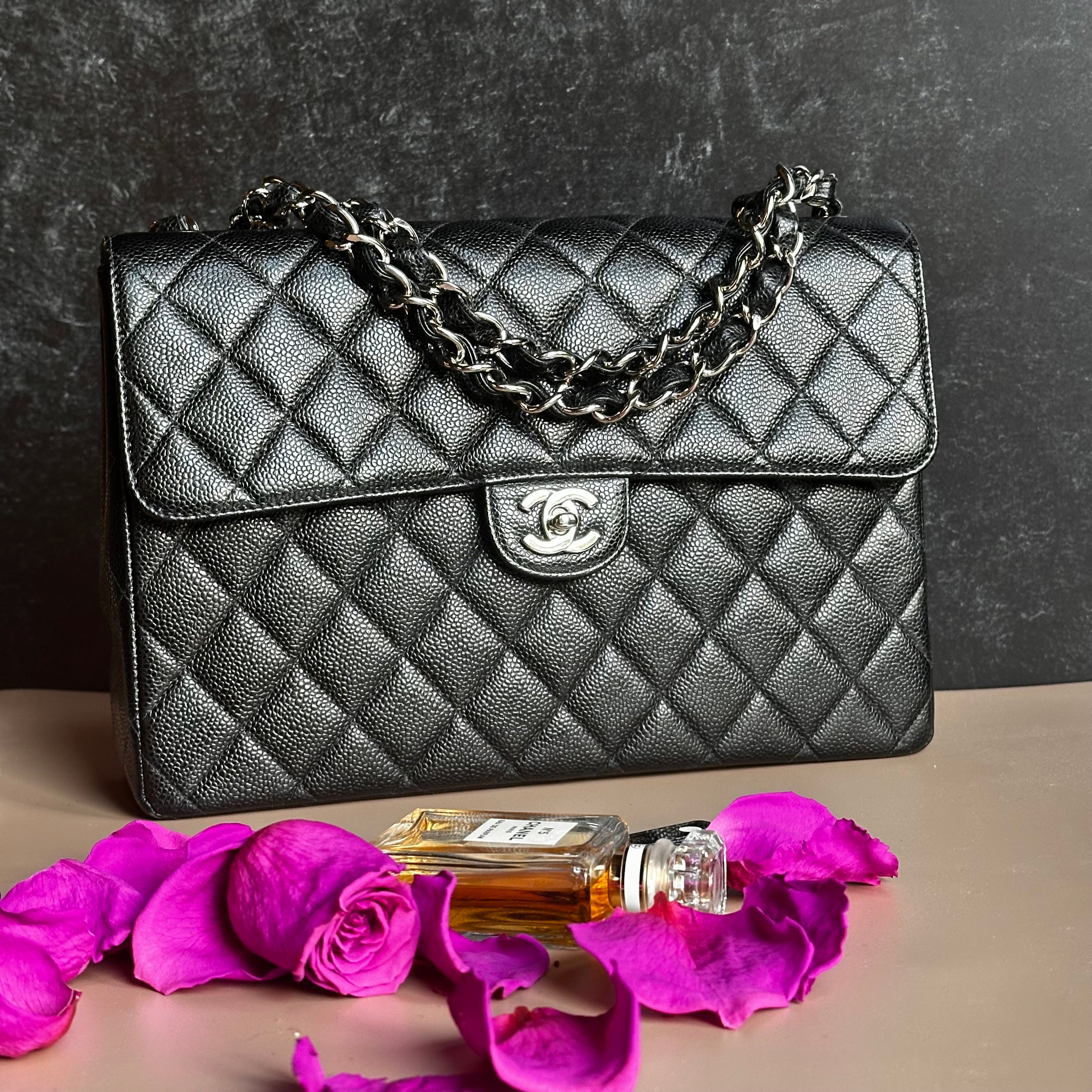 2001 Chanel Vintage Jumbo Black Caviar SHW
