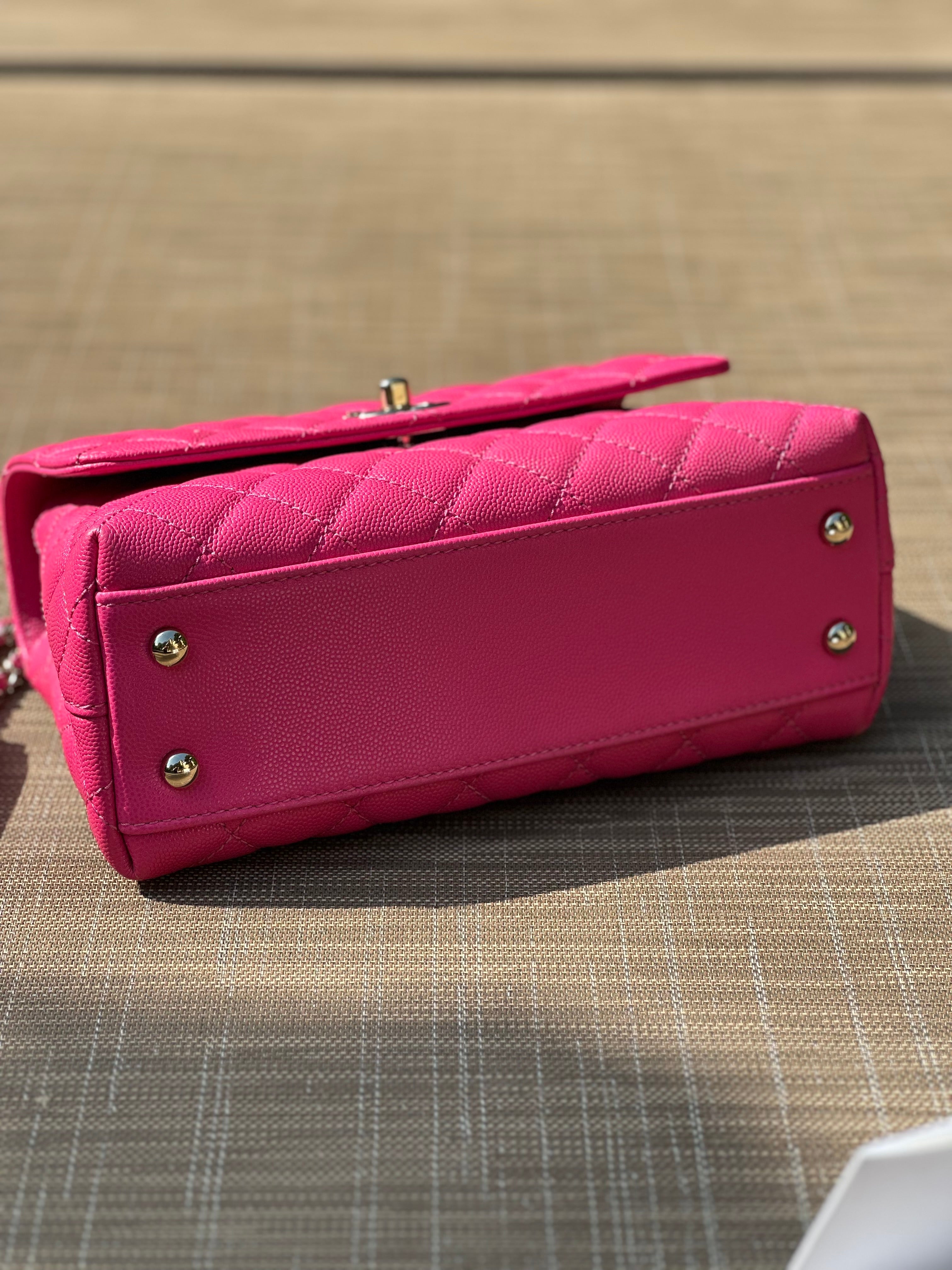 22K Chanel Small Coco Handle Flap Fuchsia Caviar Light Gold Hardware