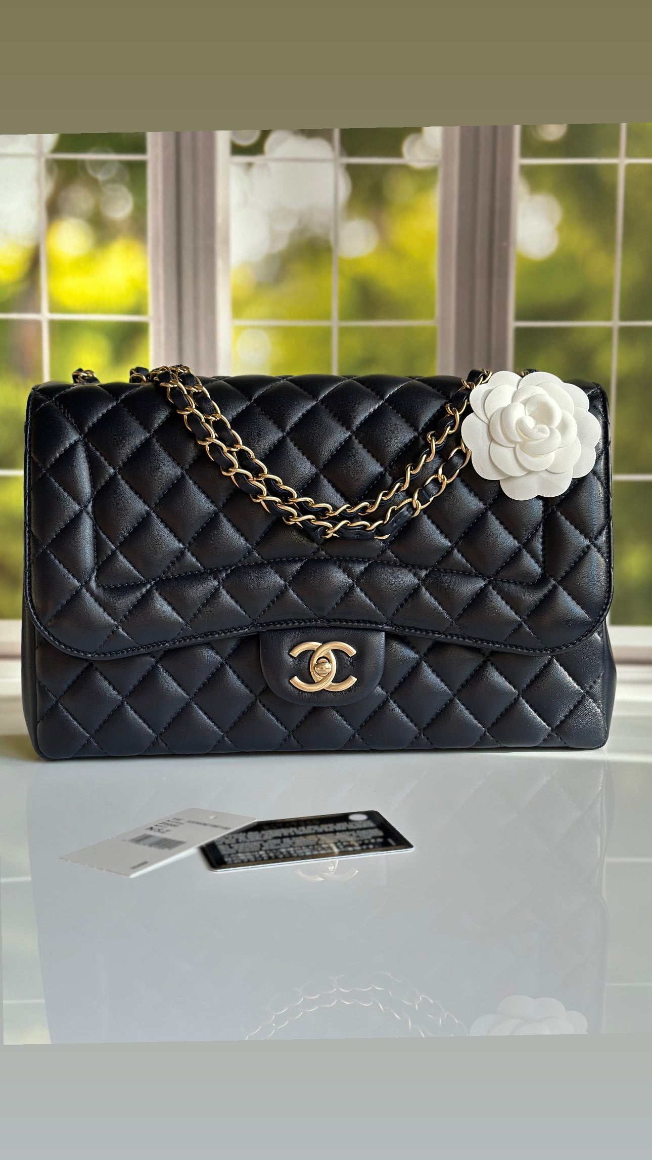 2016 Chanel Mademoiselle Chic Flap Navy Blue Lambskin and Satin Aged Gold Hardware