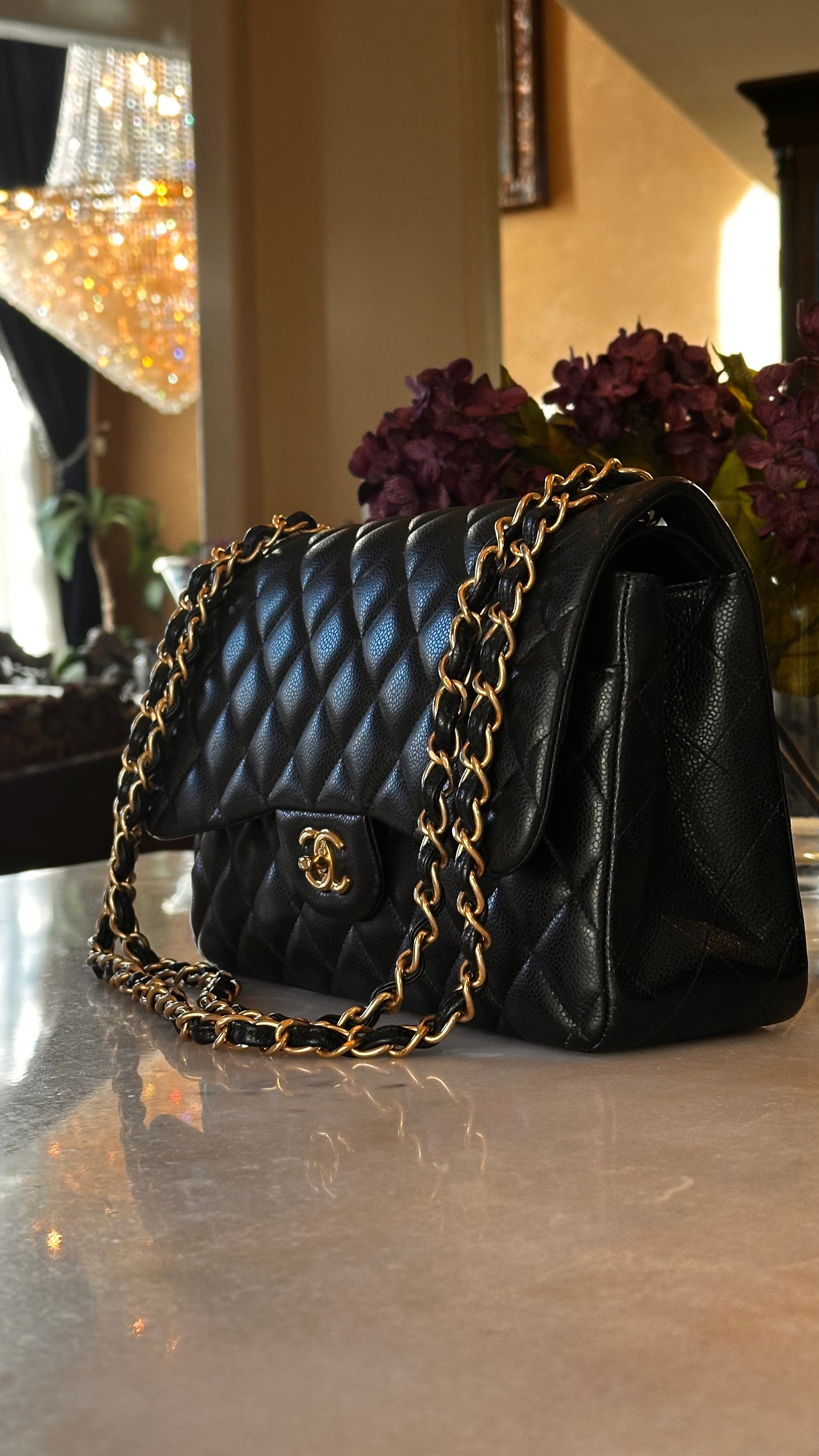 2016 Chanel Jumbo Iridescent Black Caviar Aged GHW