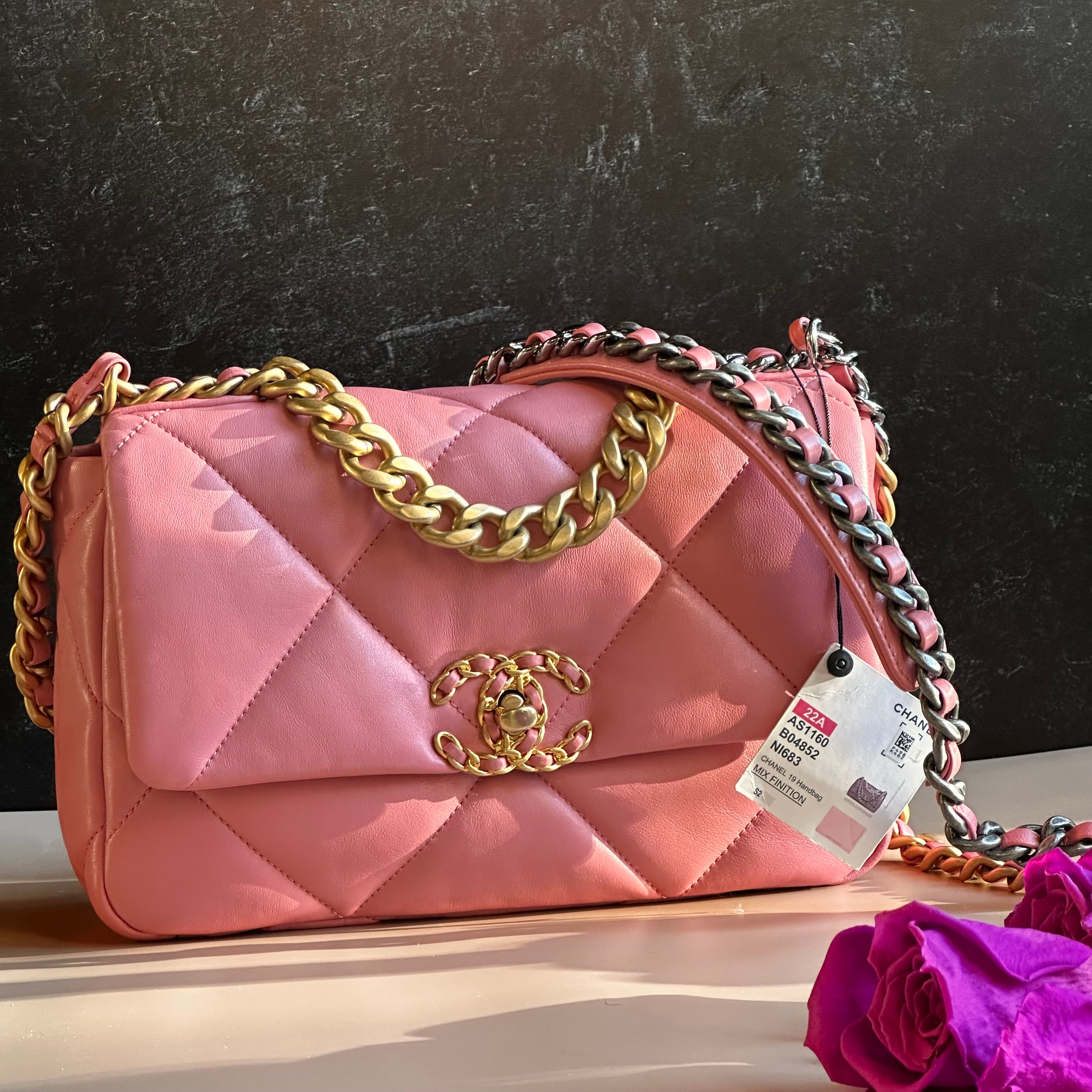 22A Chanel Medium 19 Pink Flap Lambskin Trio Mix Hardwares