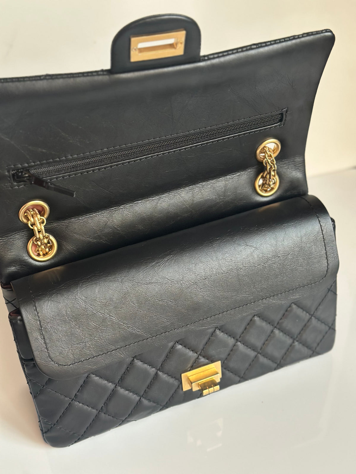 Chanel 2.55 Reissue Double Flap Black Aged Calfskin GHW Size 225