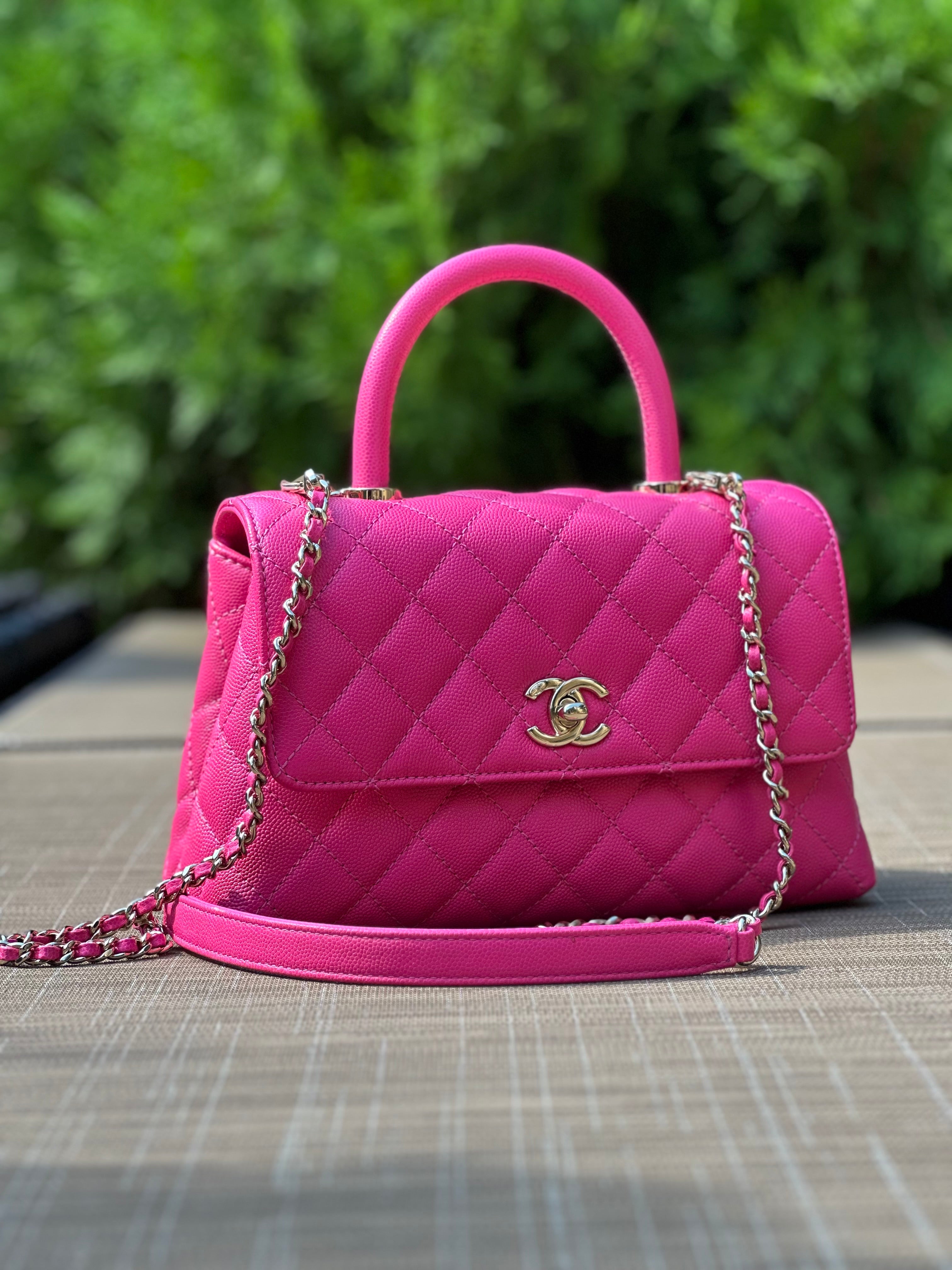 22K Chanel Small Coco Handle Flap Fuchsia Caviar Light Gold Hardware