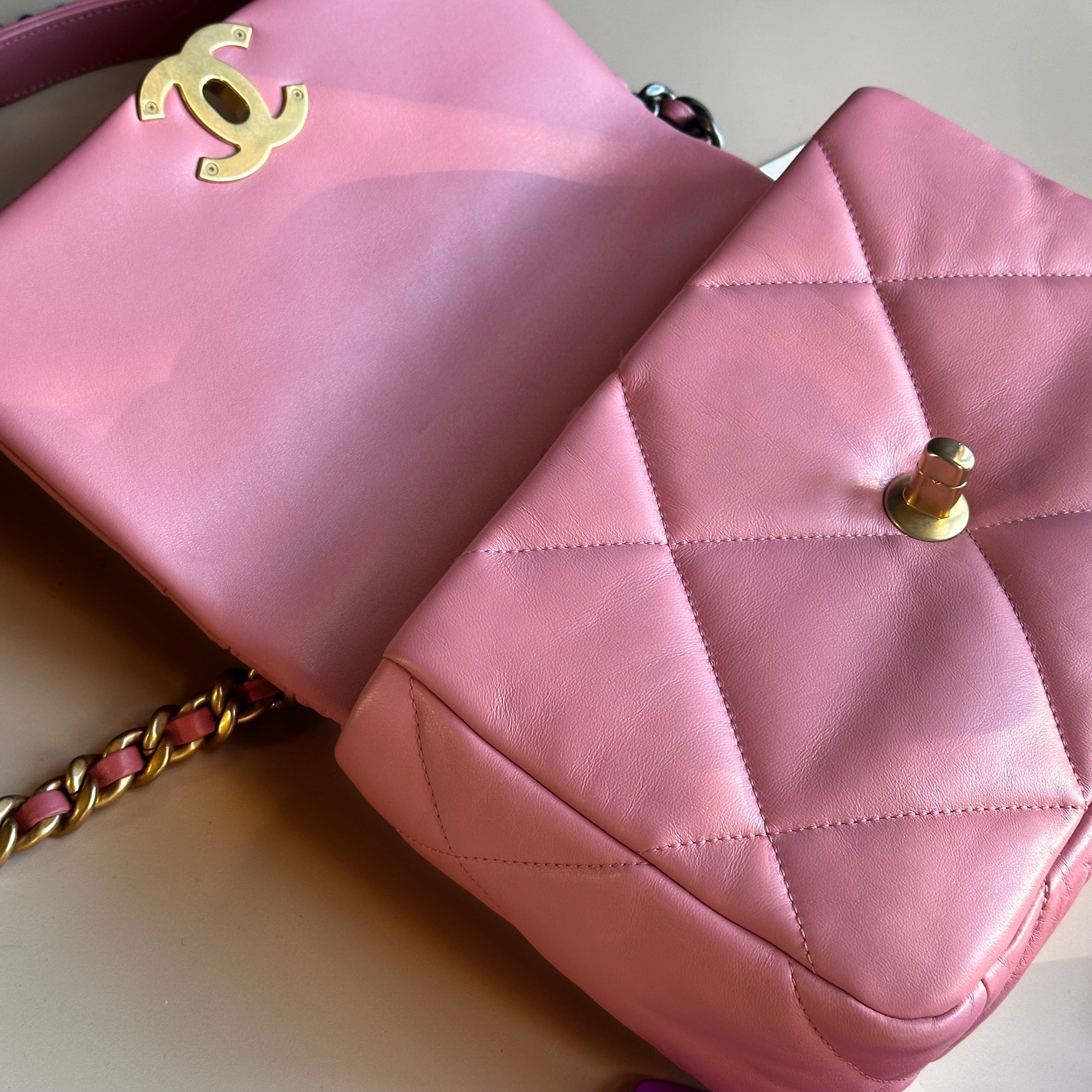 22A Chanel Medium 19 Pink Flap Lambskin Trio Mix Hardwares