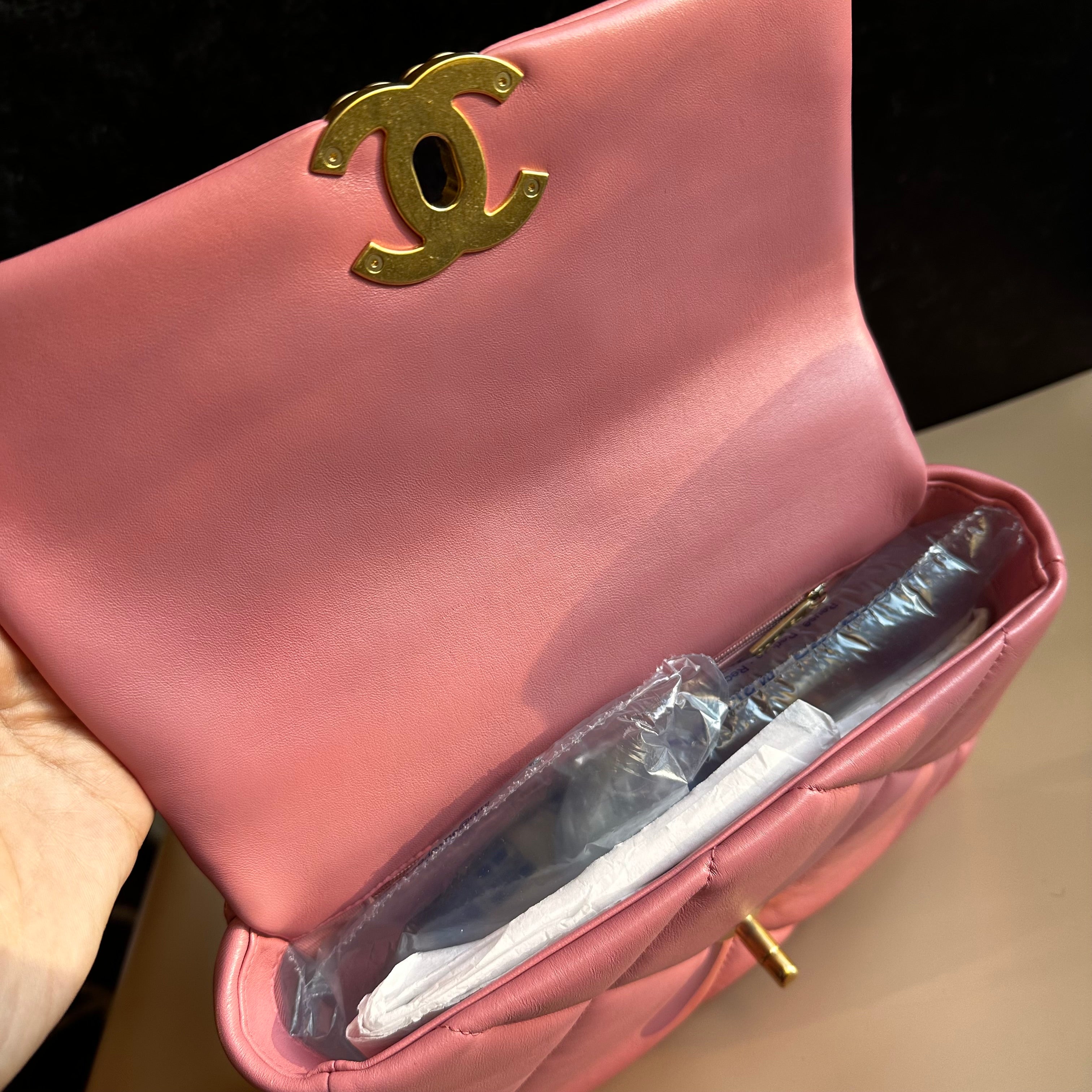 22A Chanel Medium 19 Pink Flap Lambskin Trio Mix Hardwares