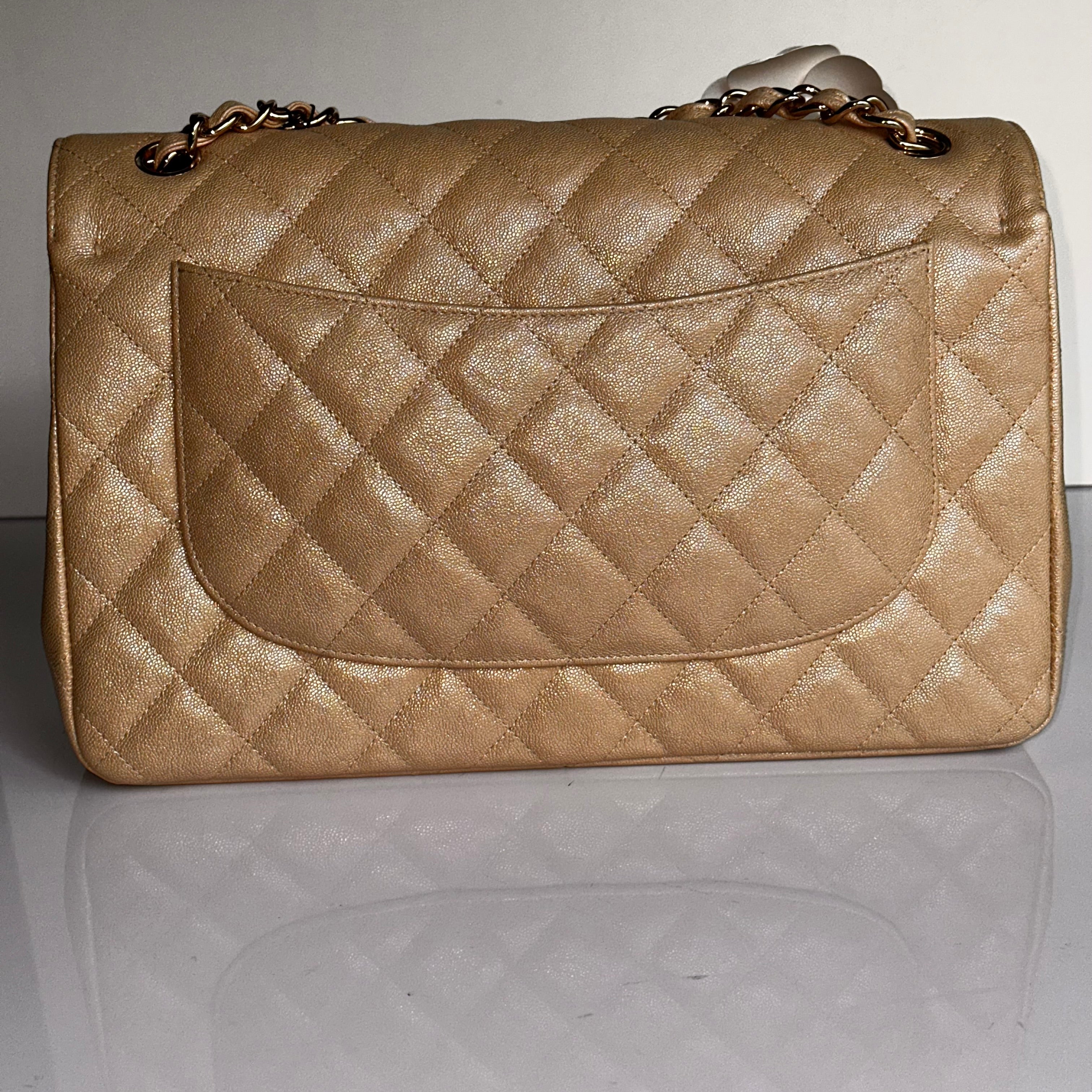 19S Chanel Timeless Classic Jumbo Iridescent Beige Caviar LGHW