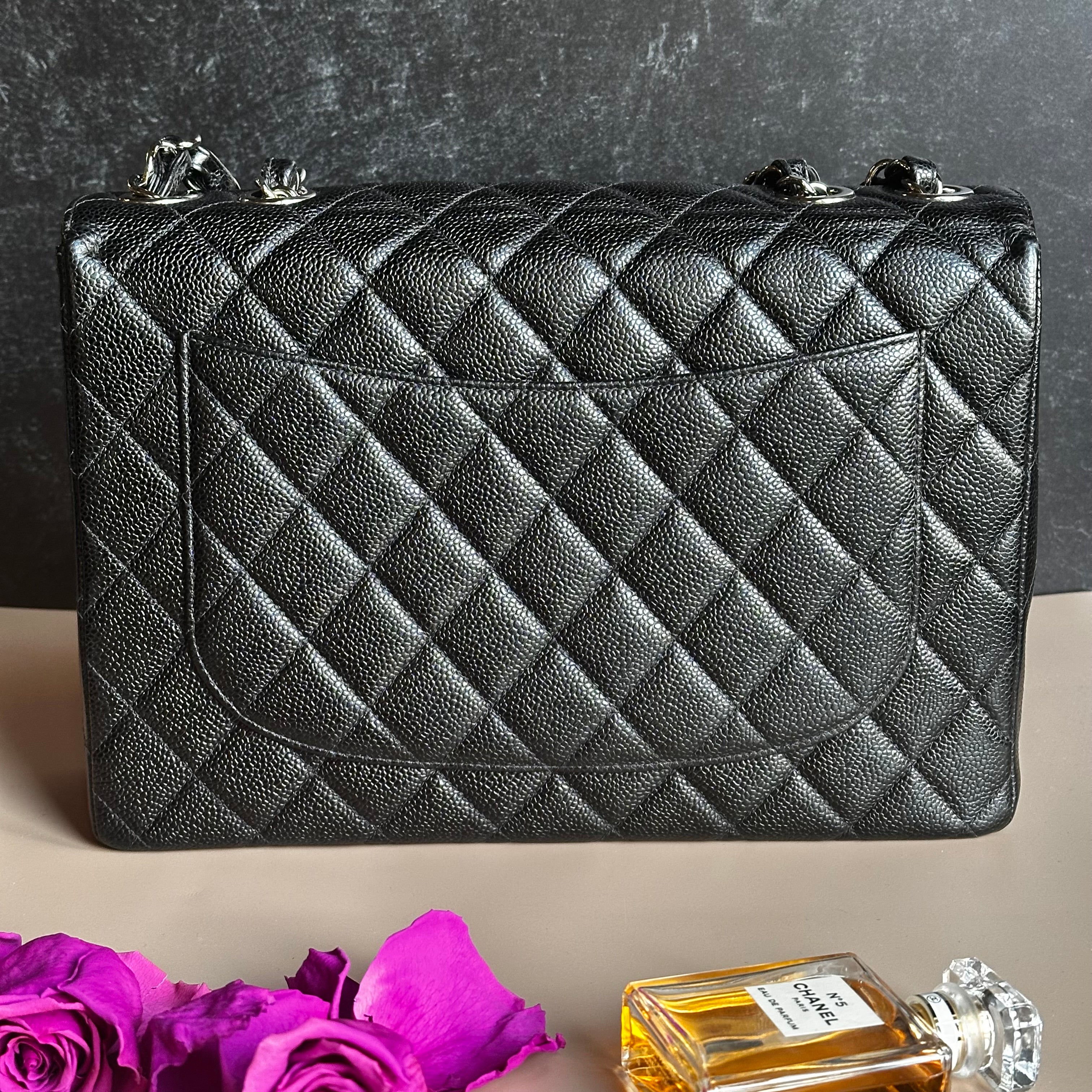 2001 Chanel Vintage Jumbo Black Caviar SHW