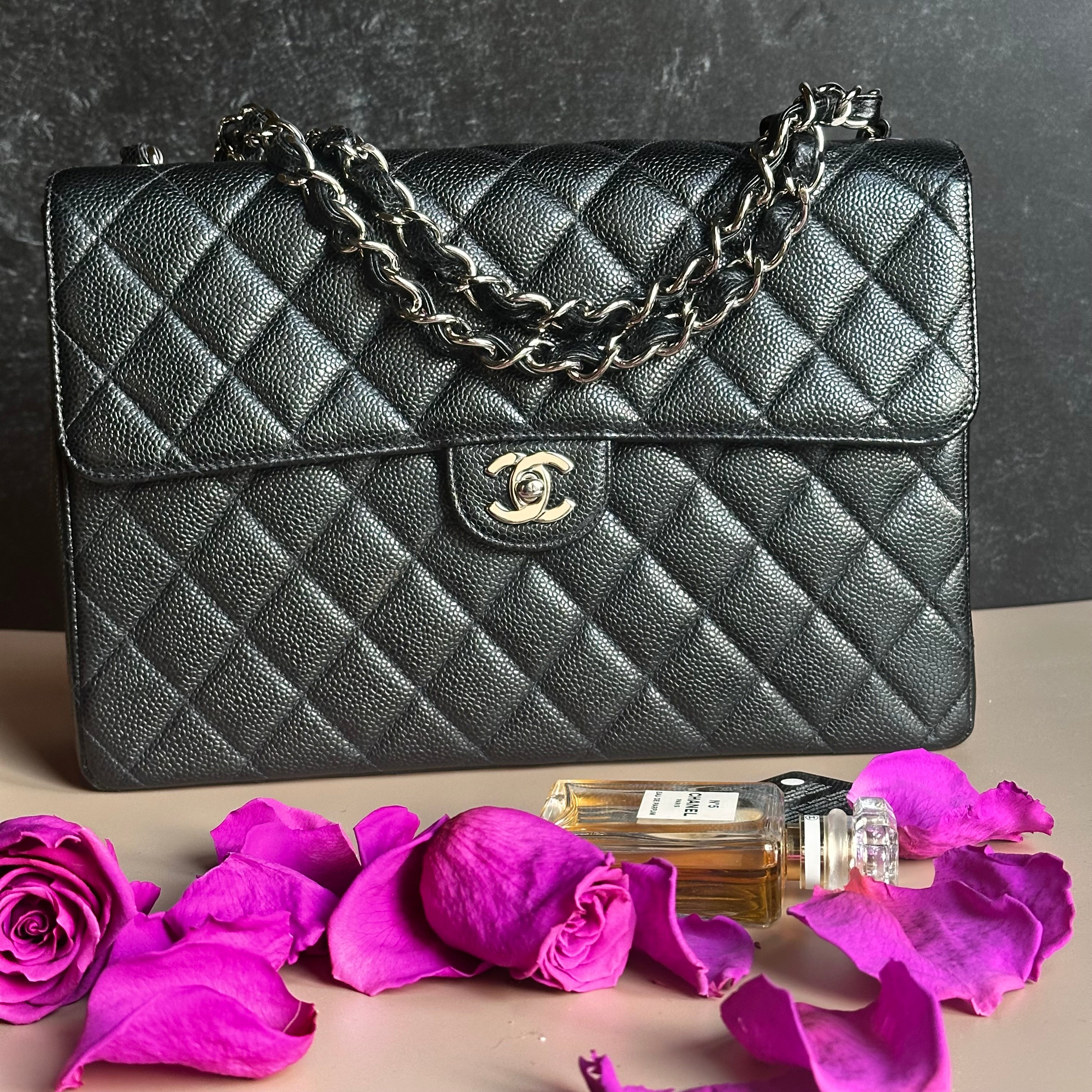 2001 Chanel Vintage Jumbo Black Caviar SHW