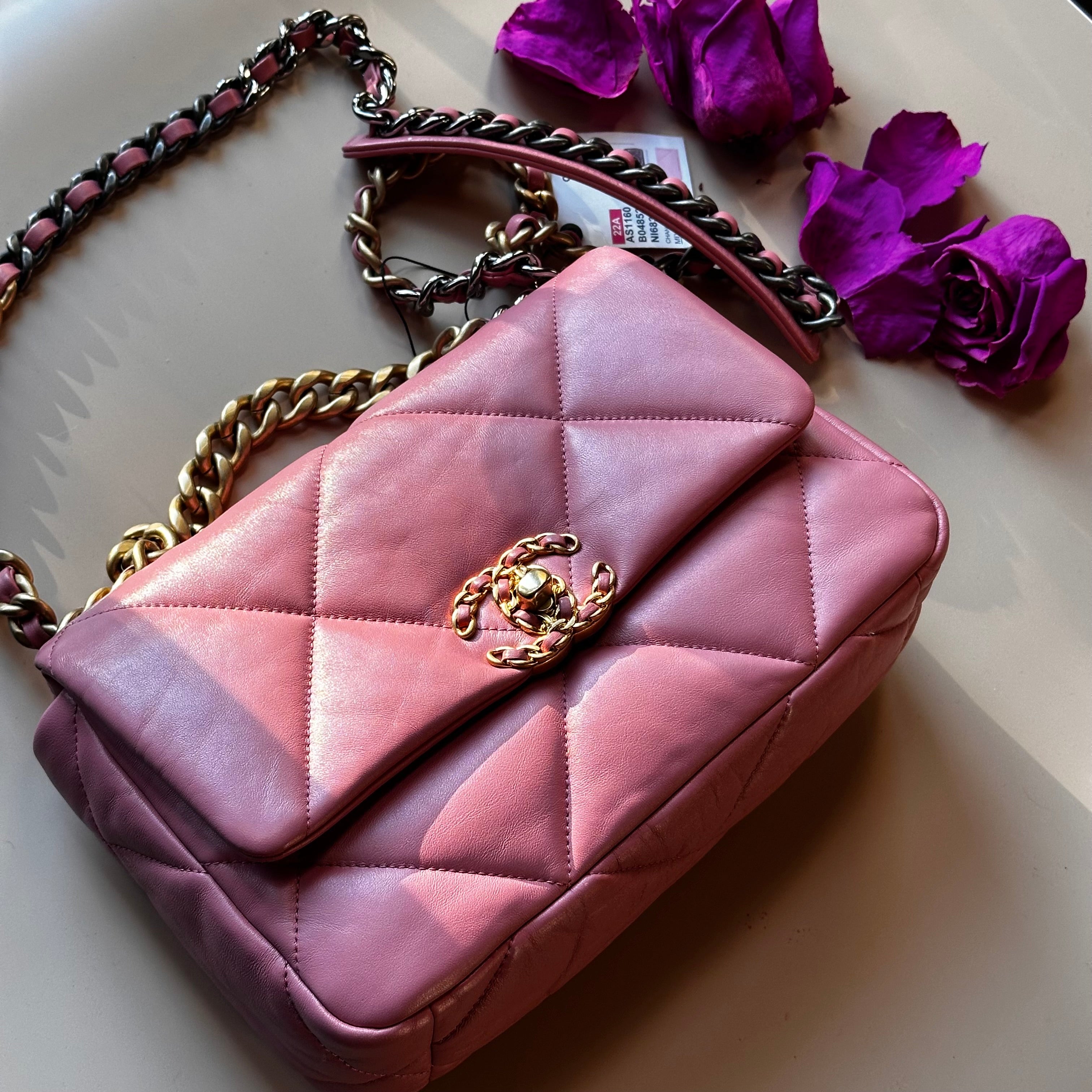 22A Chanel Medium 19 Pink Flap Lambskin Trio Mix Hardwares