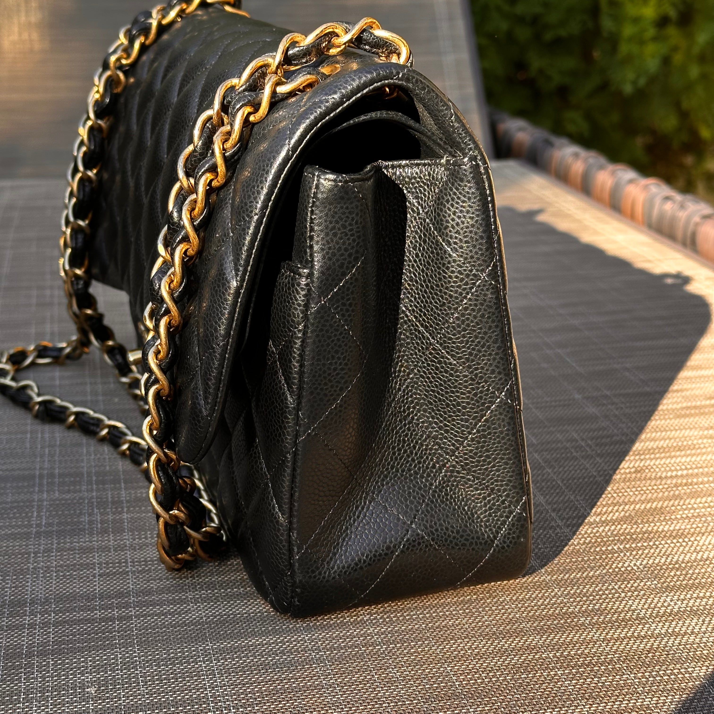 2016 Chanel Jumbo Iridescent Black Caviar Aged GHW