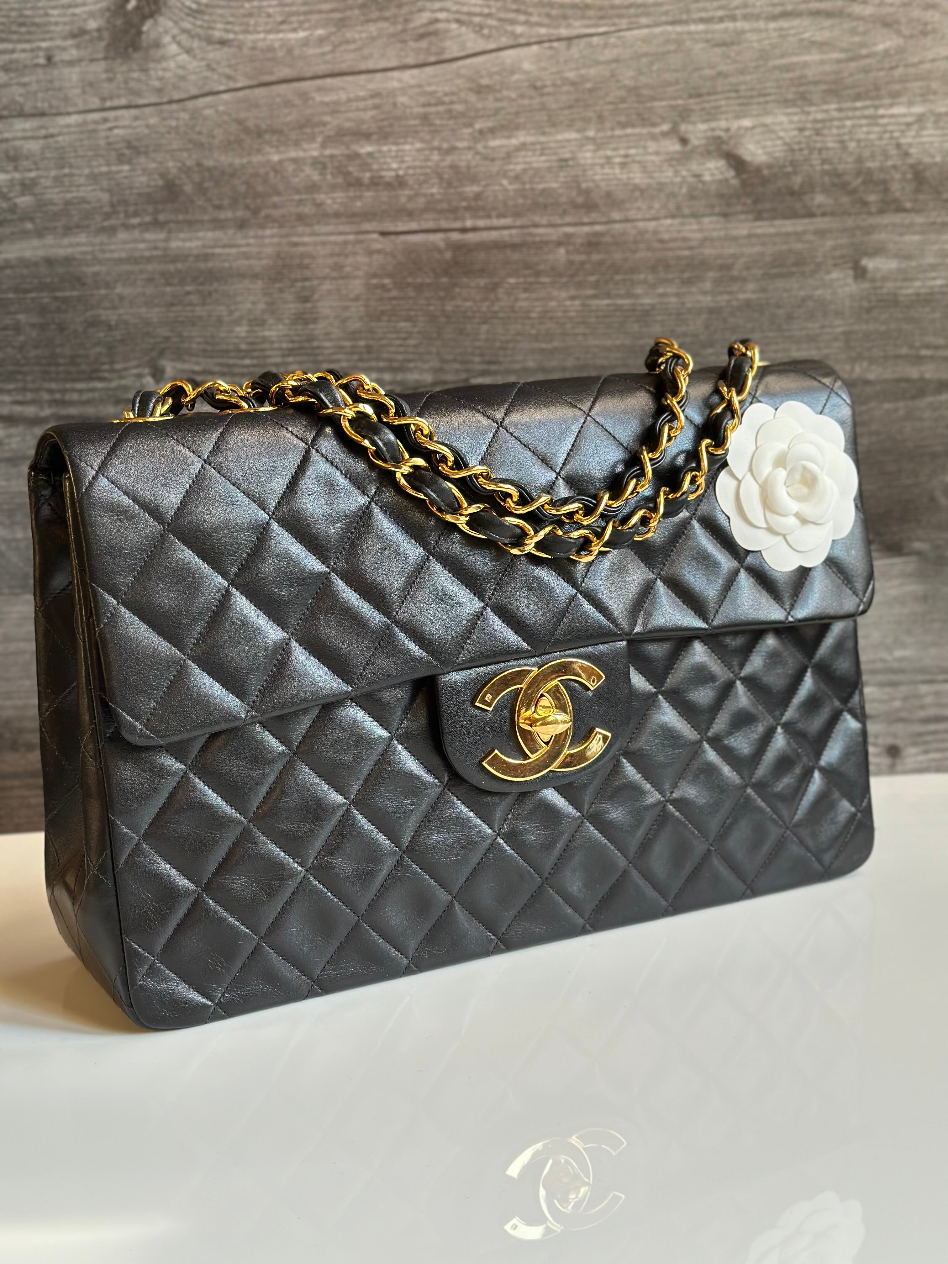 Chanel Vintage Maxi Flap Black Calfskin 24K Gold Plated Hardware