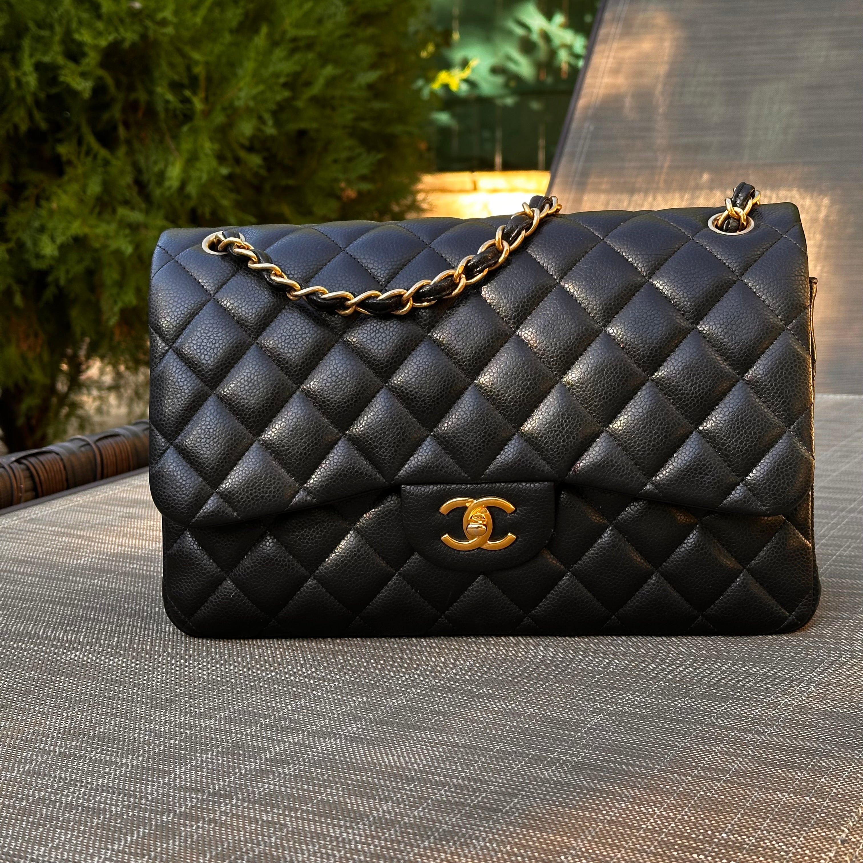 2016 Chanel Jumbo Iridescent Black Caviar Aged GHW
