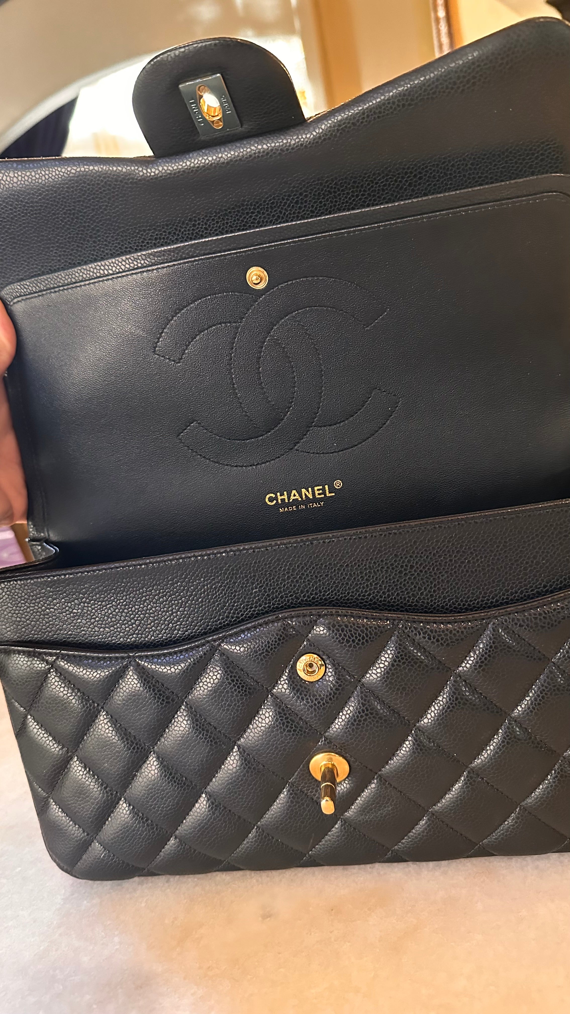 2016 Chanel Jumbo Iridescent Black Caviar Aged GHW