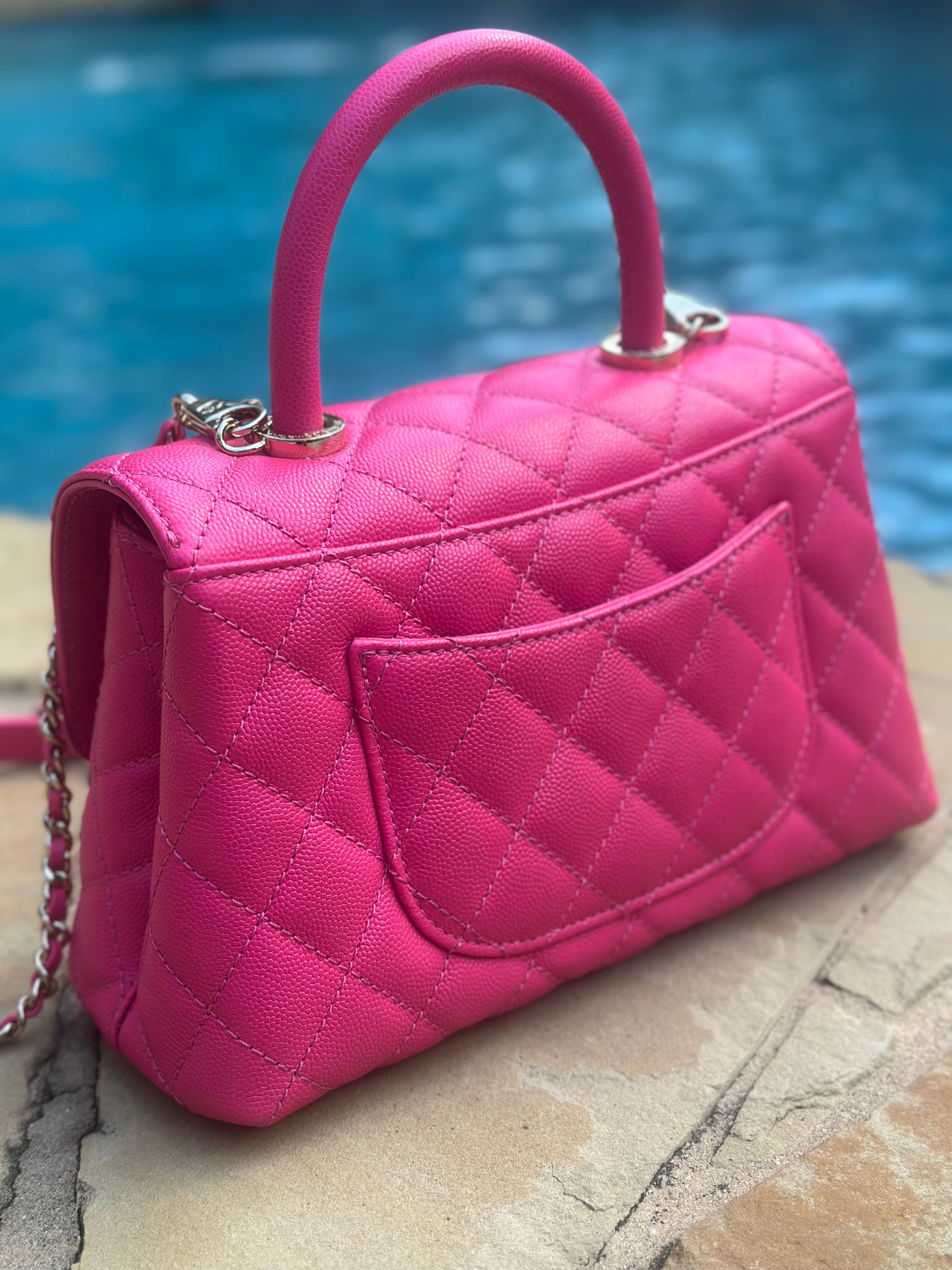22K Chanel Small Coco Handle Flap Fuchsia Caviar Light Gold Hardware