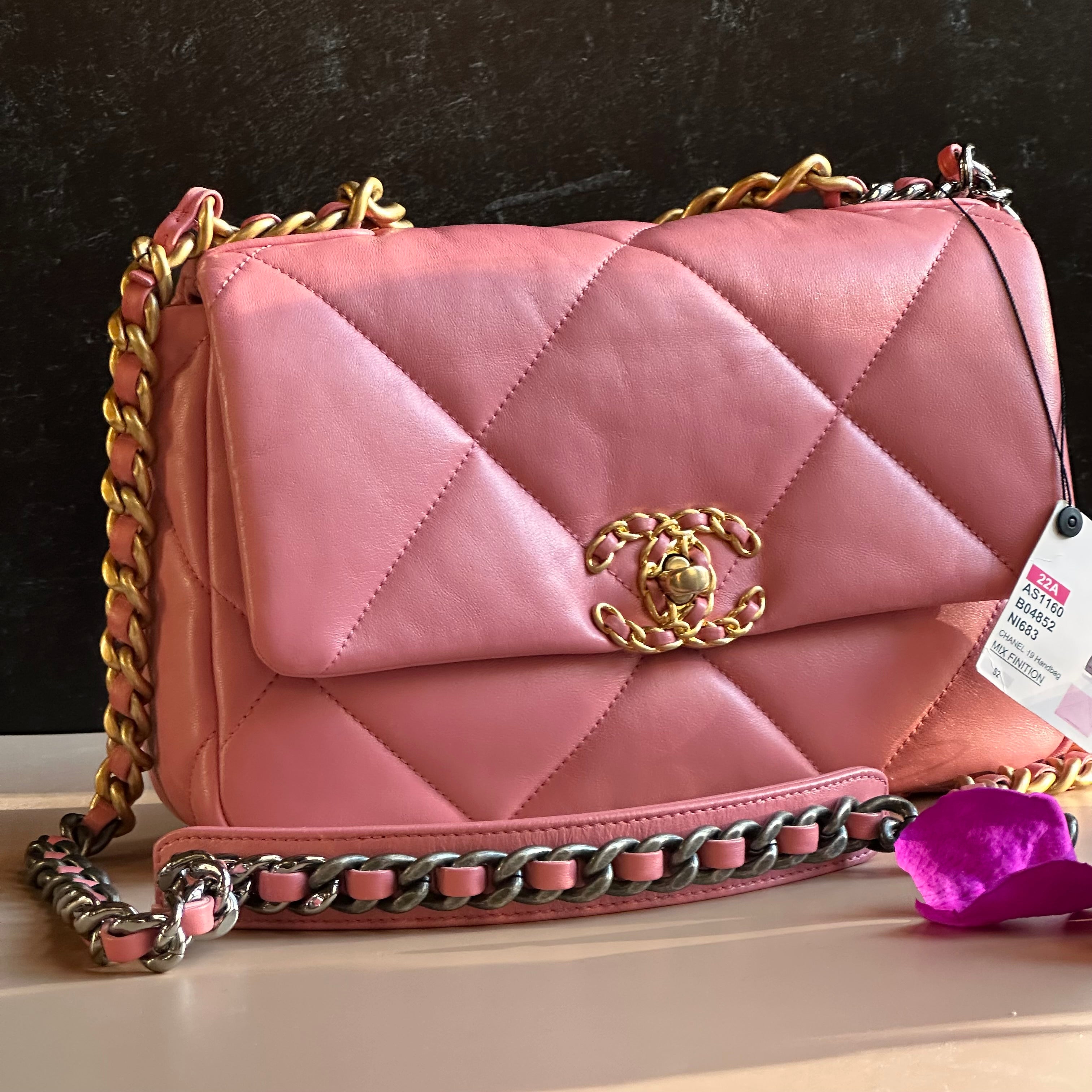 22A Chanel Medium 19 Pink Flap Lambskin Trio Mix Hardwares