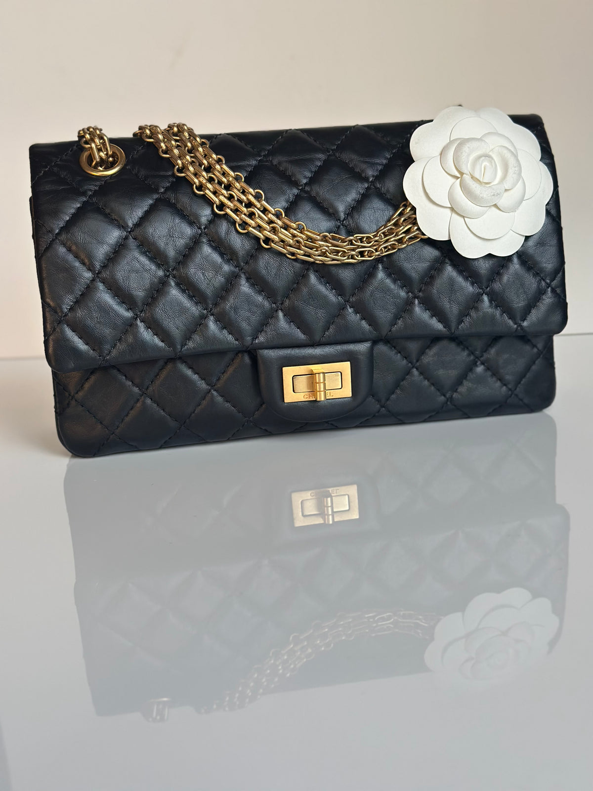 Chanel 2.55 Reissue Double Flap Black Aged Calfskin GHW Size 225