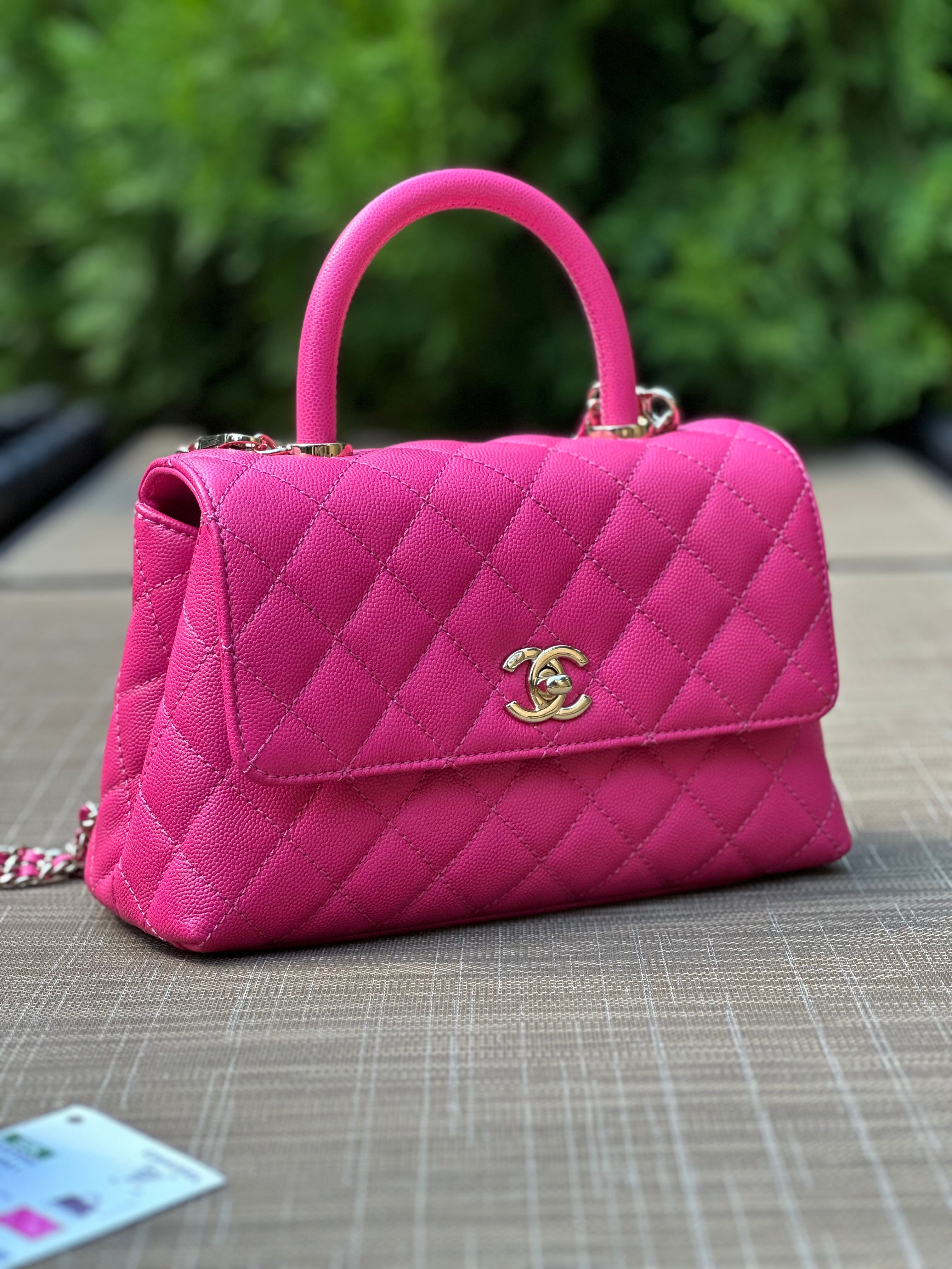 22K Chanel Small Coco Handle Flap Fuchsia Caviar Light Gold Hardware