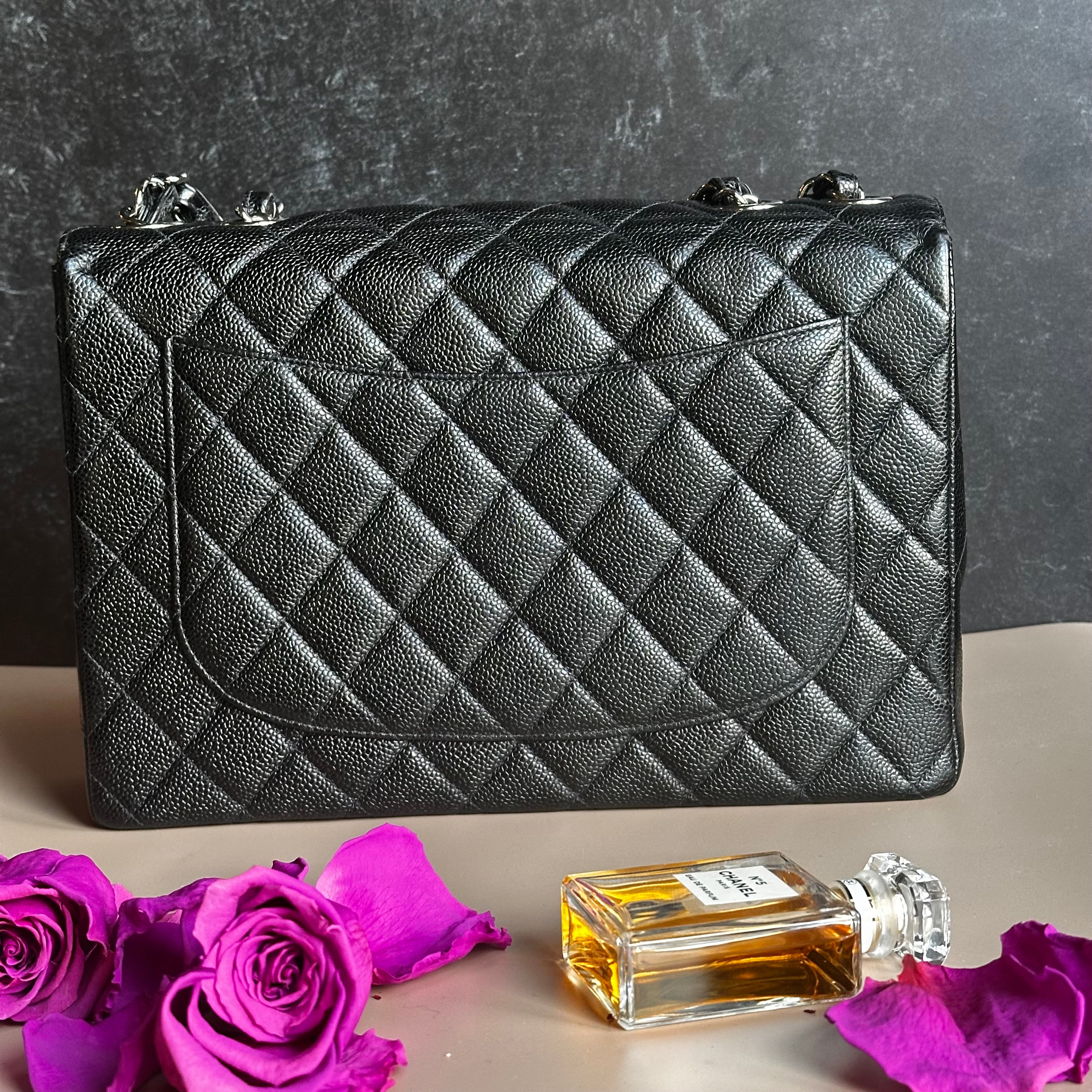 2001 Chanel Vintage Jumbo Black Caviar SHW