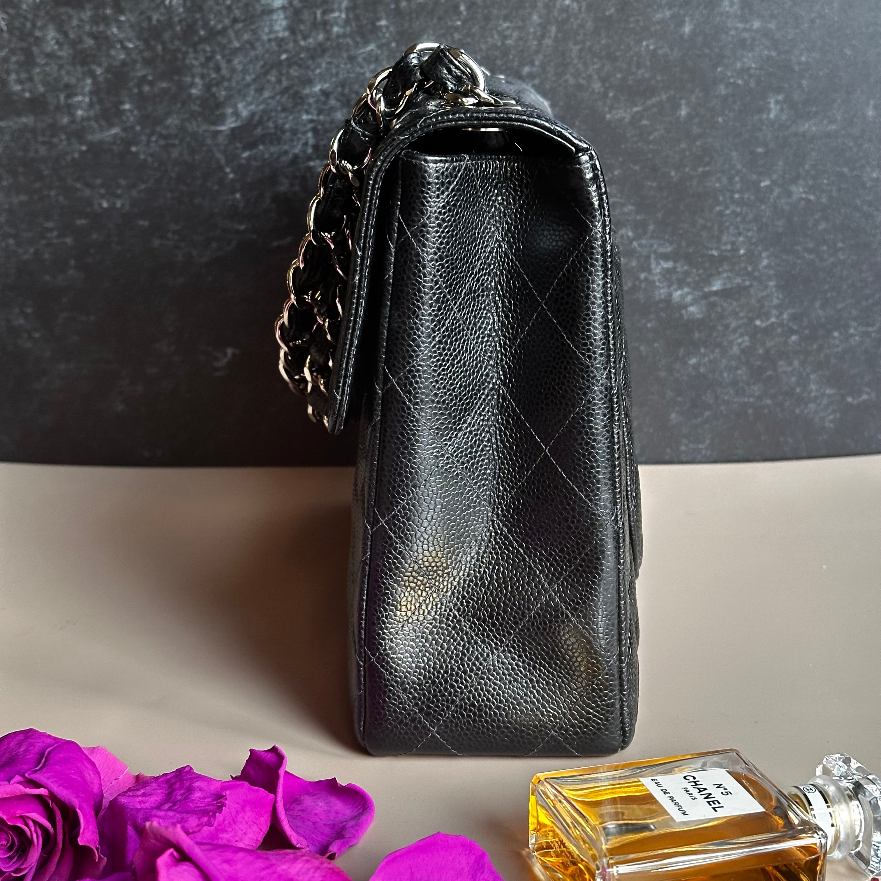 2001 Chanel Vintage Jumbo Black Caviar SHW