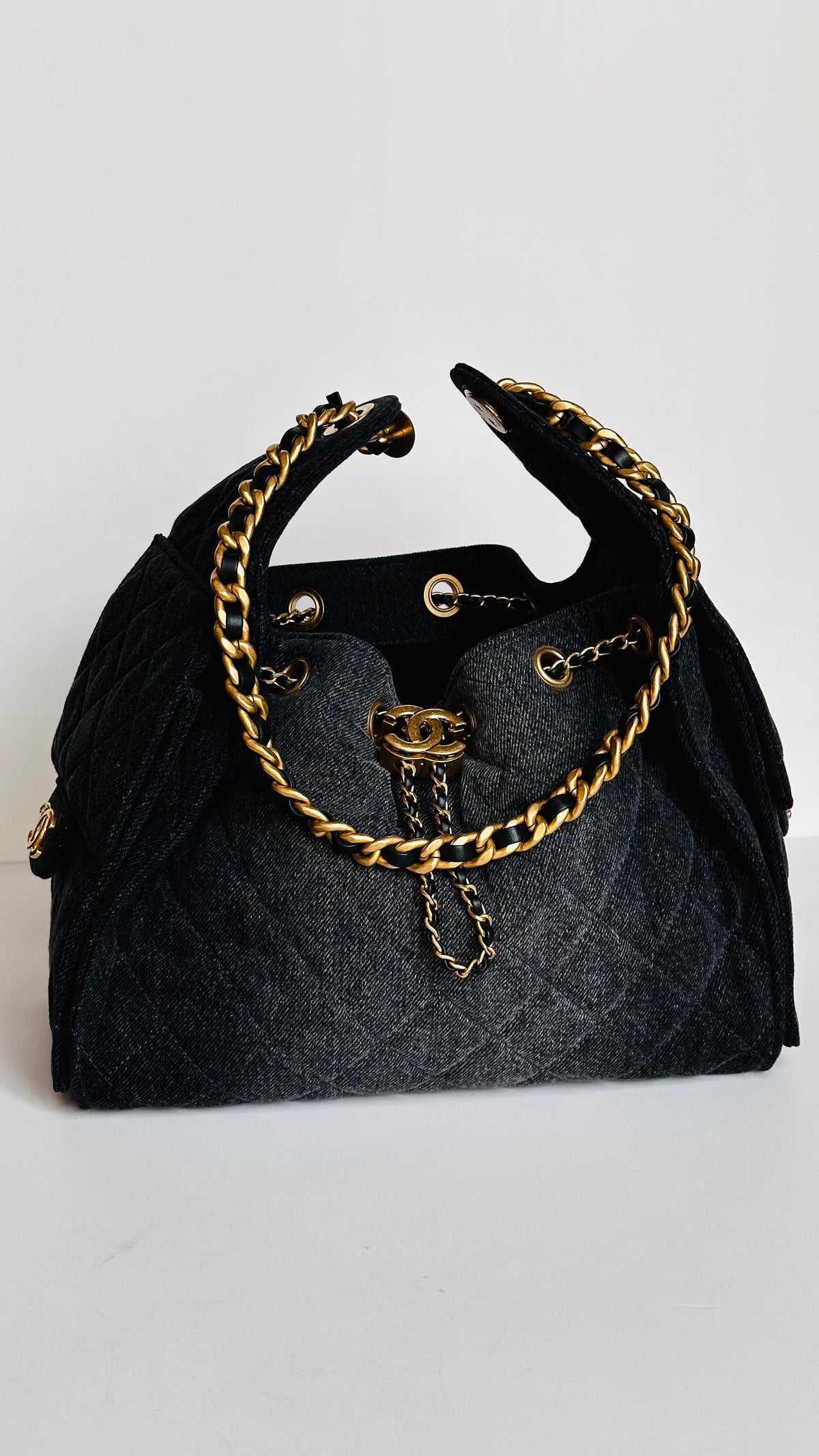 2026 Chanel Small 25 Hobo Bag Black Washed Denim GHW