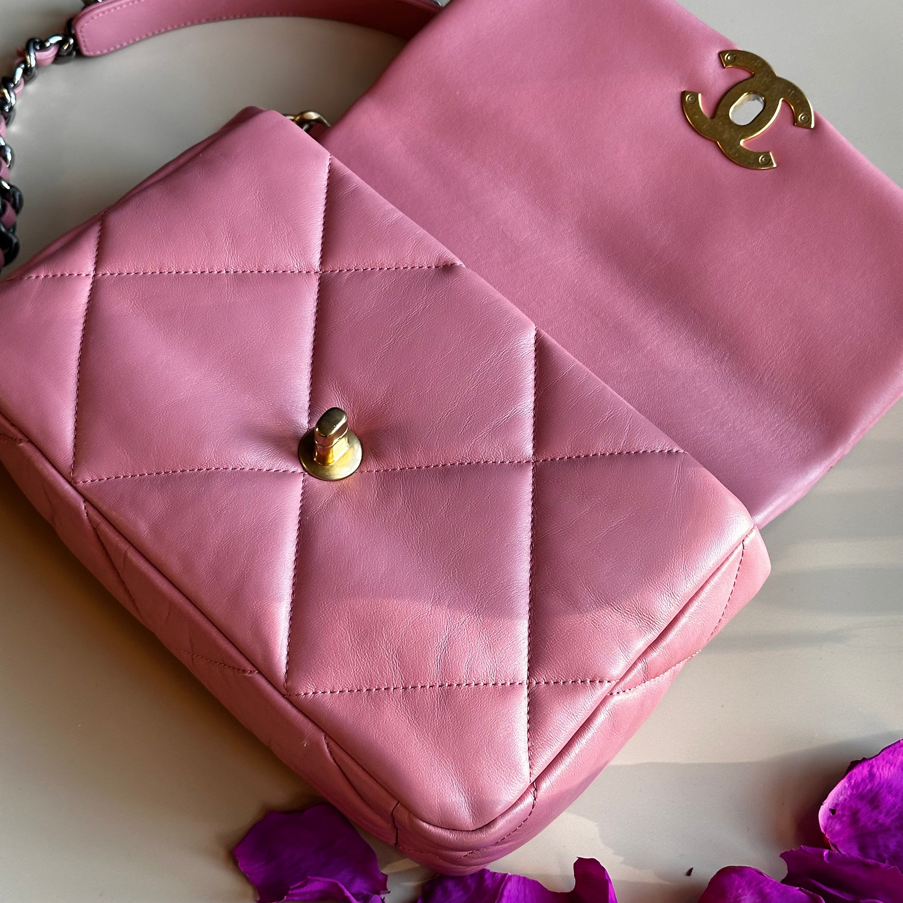 22A Chanel Medium 19 Pink Flap Lambskin Trio Mix Hardwares