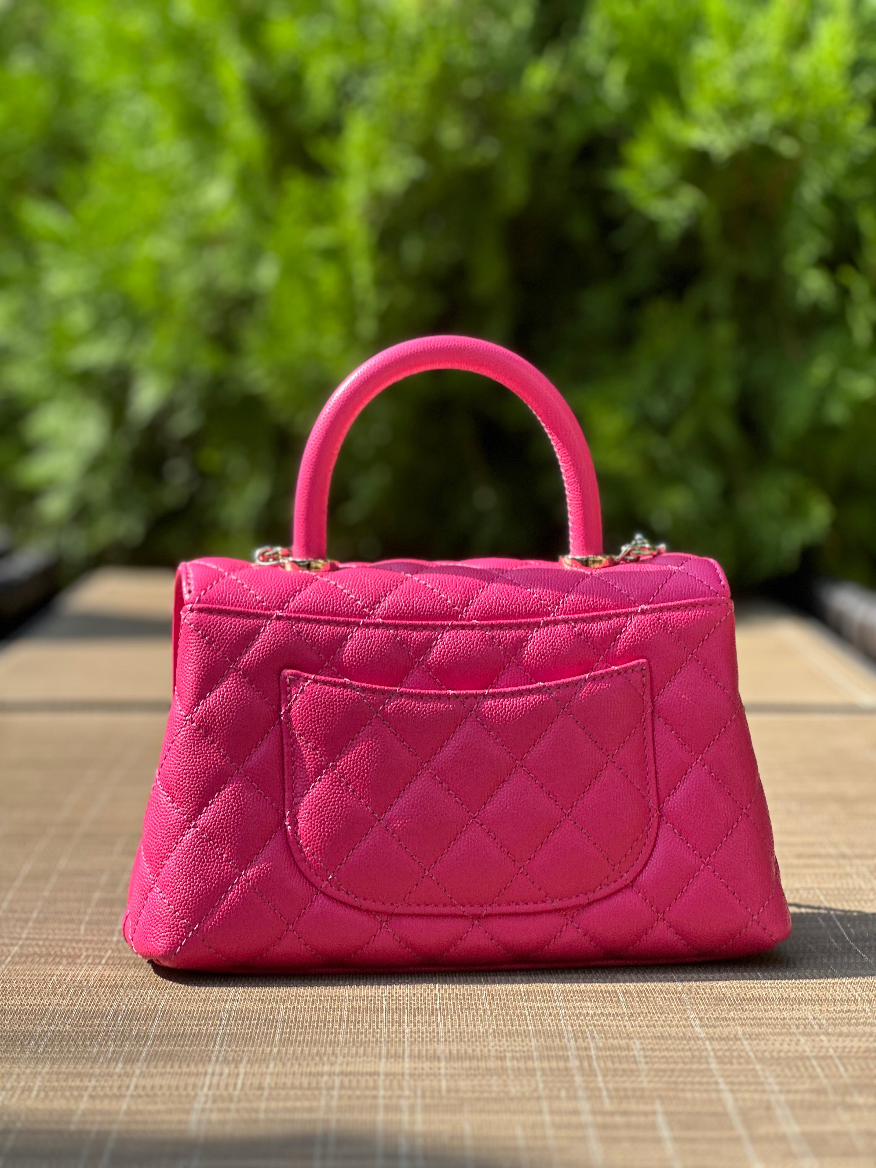 22K Chanel Small Coco Handle Flap Fuchsia Caviar Light Gold Hardware