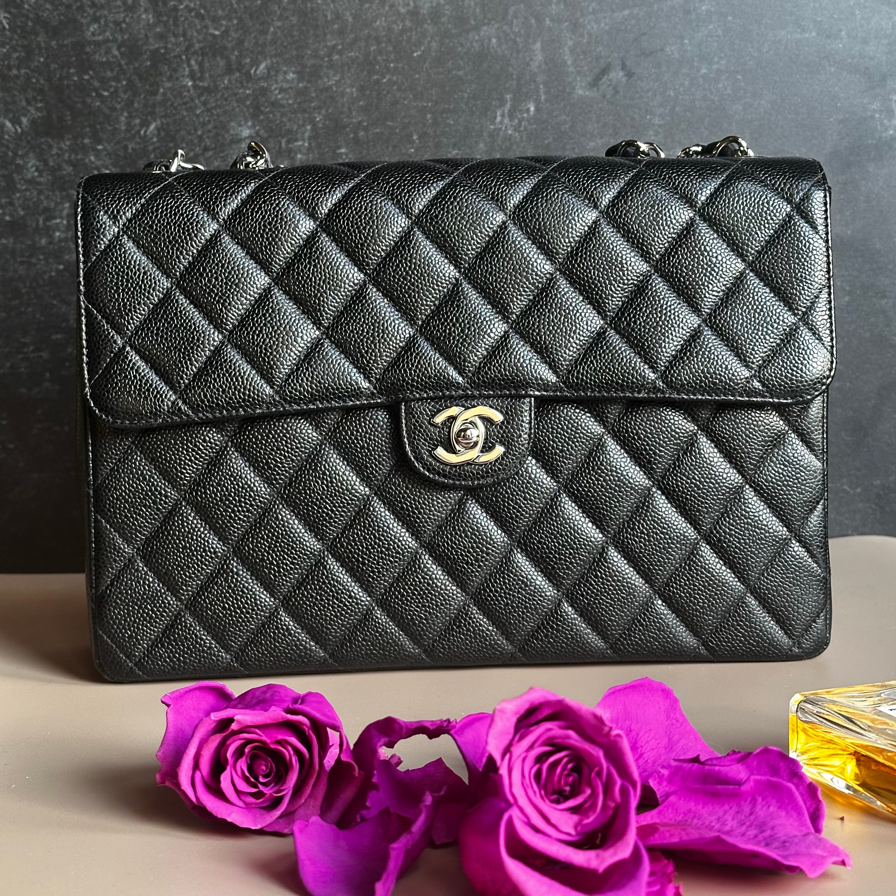 2001 Chanel Vintage Jumbo Black Caviar SHW