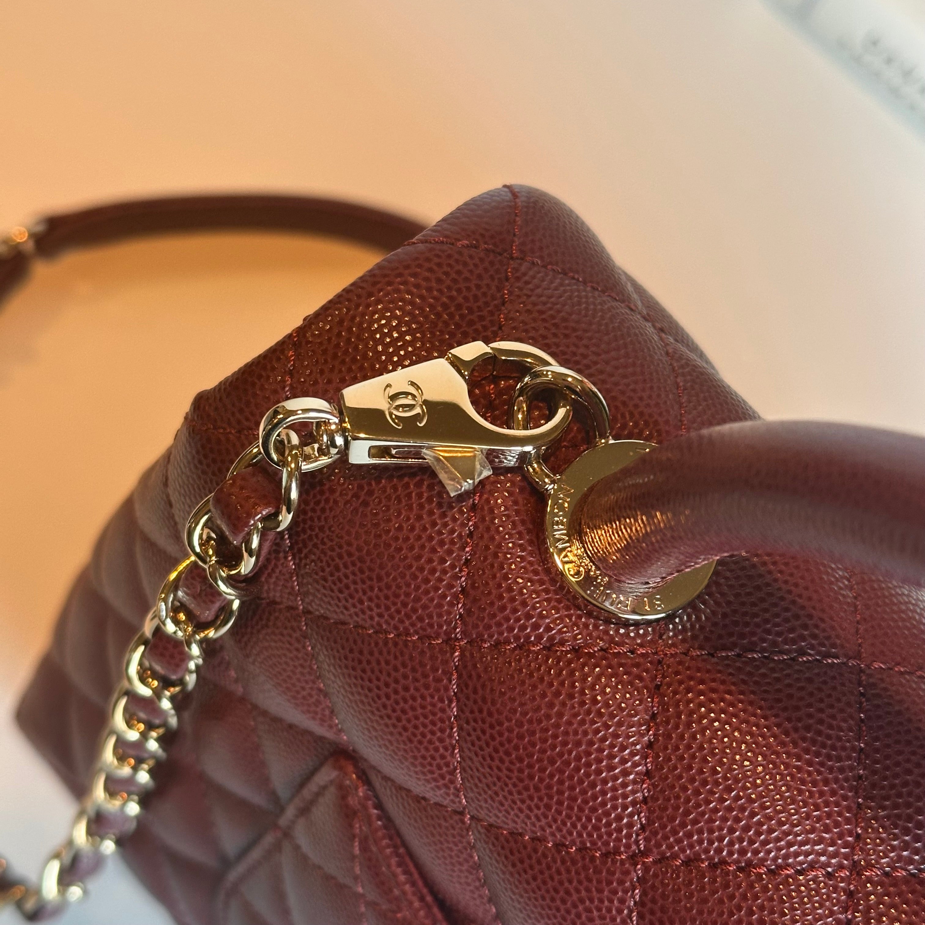 20K CHANEL Coco Top Handle Medium Flap Burgundy Caviar LGHW