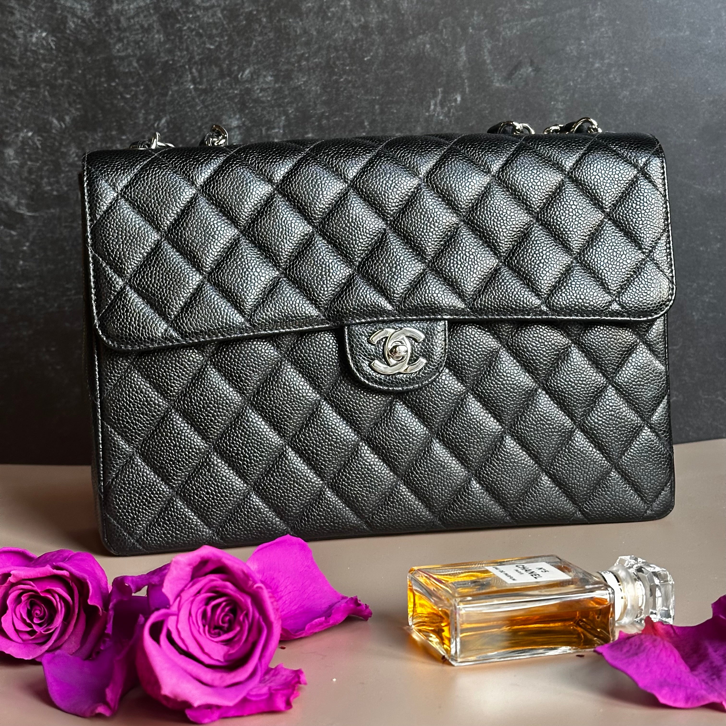 2001 Chanel Vintage Jumbo Black Caviar SHW